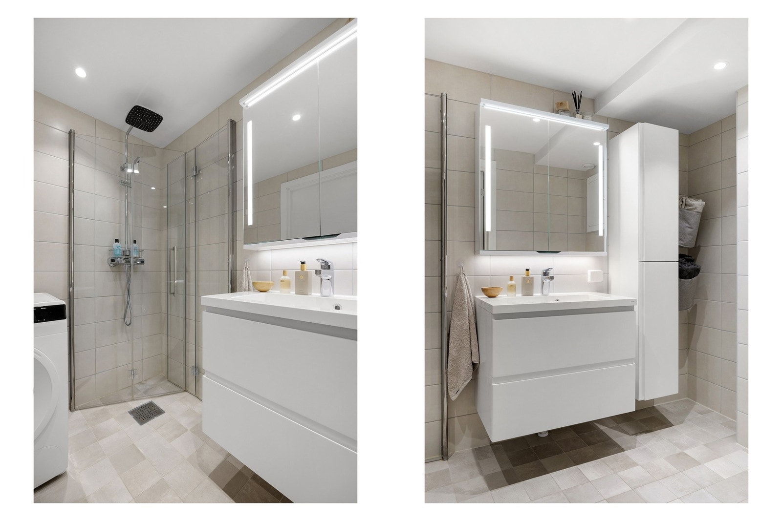 Badet har gulvvarme og opplegg for vaskemaskin. Galleribilde