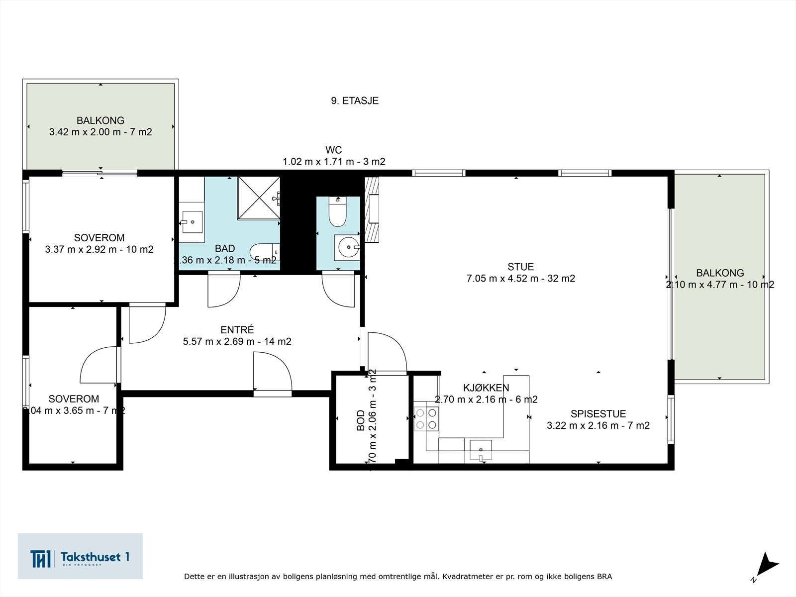 Plantegning - Gjennomgående 3-roms i 9.etg. Galleribilde