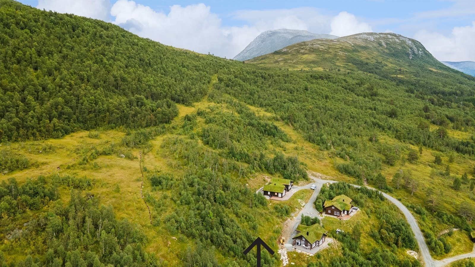 Tomten ligger øverst, og ved veis ende, i ett allerde etablert hyttefelt. Galleribilde
