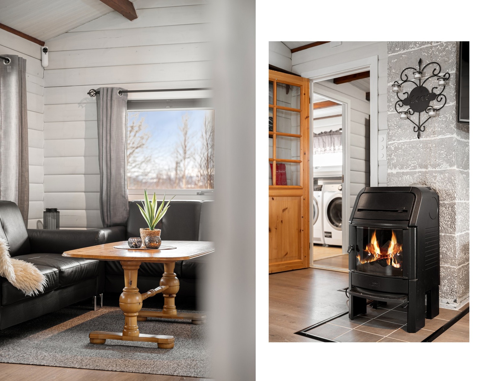 Det er også mulighet for å fyre med ved for ekstra varme og hygge på kalde dager Galleribilde