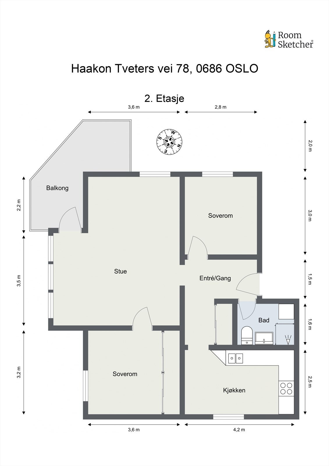 Plantegning - I tillegg disponerer leilighet en bod i kjelleren og en på loftet på totalt 12 m². Galleribilde