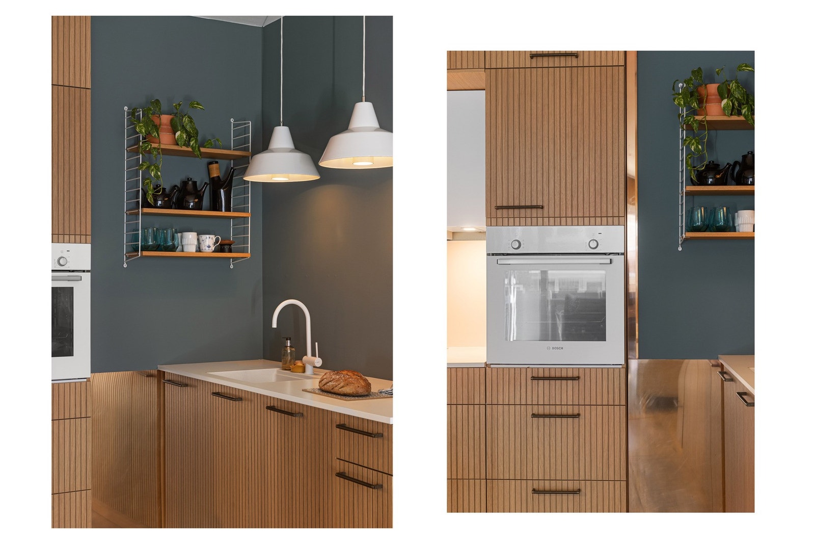 Materialvalget er en rød tråd i leiligheten. Galleribilde