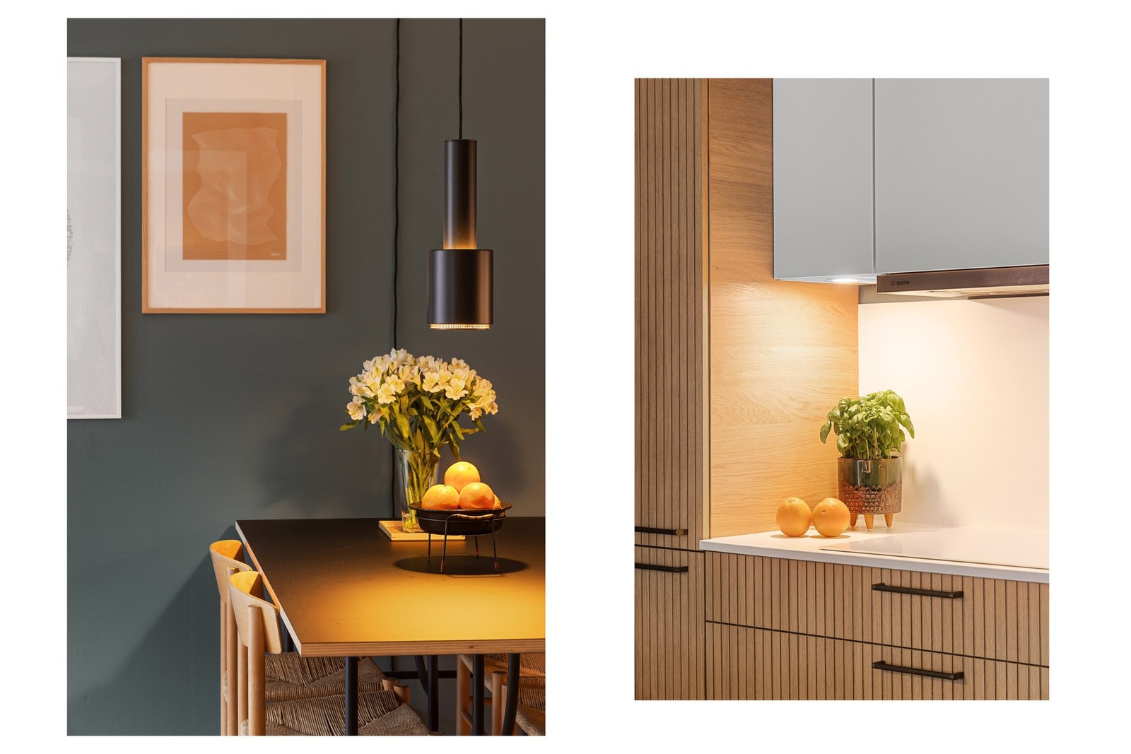 Spisebordet skaper et naturlig skille mot sofagruppen i stua. Galleribilde