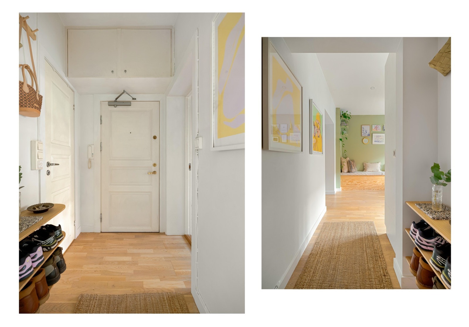 Entreen er romslig og gir et godt førsteinntrykk av leiligheten. I tillegg til innvendige arealer disponerer boligen to romslige boder, på hhv. 10 m² og 5 m². Galleribilde