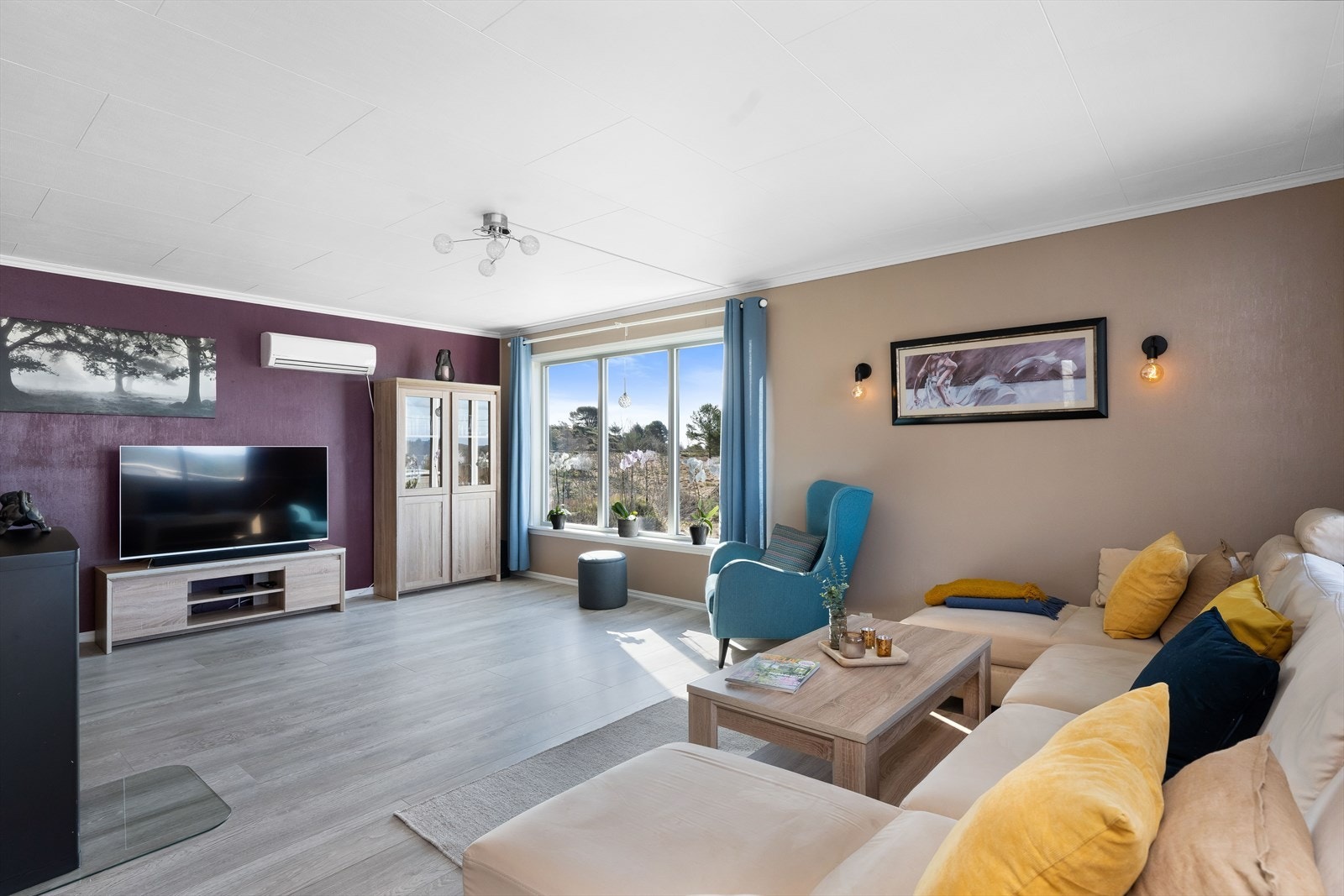 Her har man vedovn og varmepumpe for oppvarming. Galleribilde