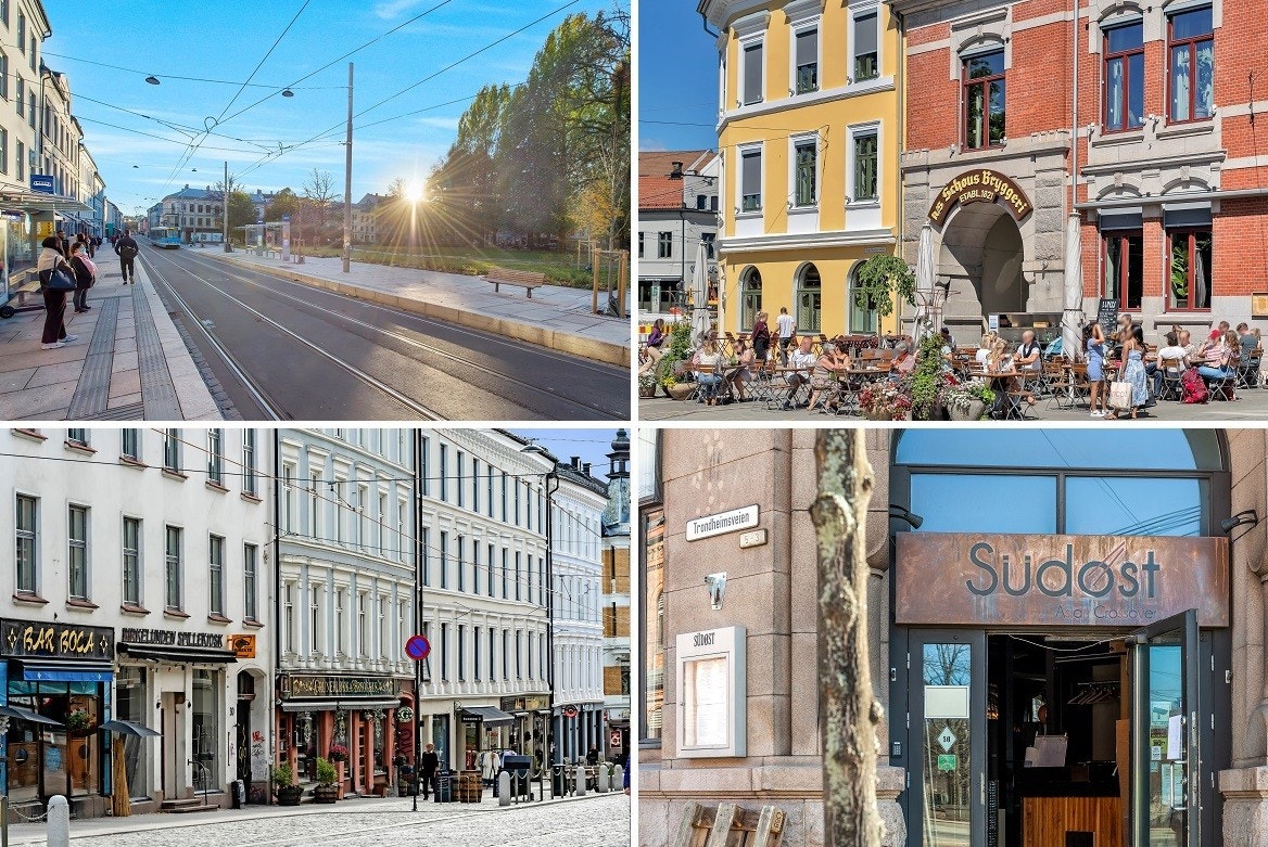 Fra Thorvald Meyes gate trikkeholdeplass er det hyppige avganger med trikk nr. 11, 12 og 18 hele dagen i retning sentrum og Storo. Gaten fungere som området hovedgate og inneholder et bredt utvalg av butikker og serveringssteder. Galleribilde