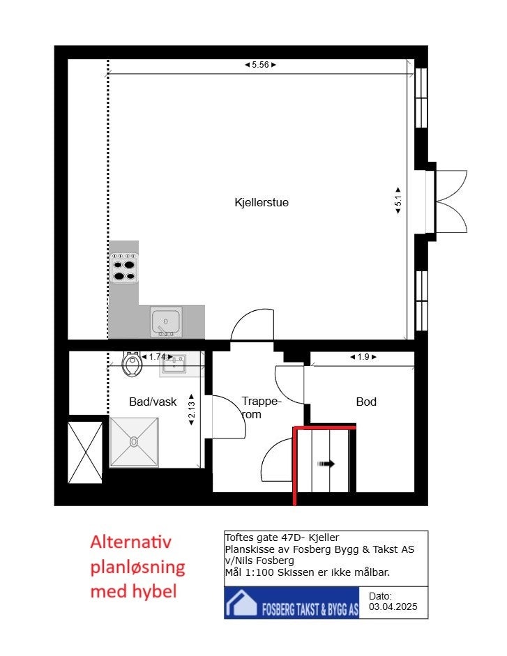 Alternativ planløsning med hybel i underetasjen. Galleribilde