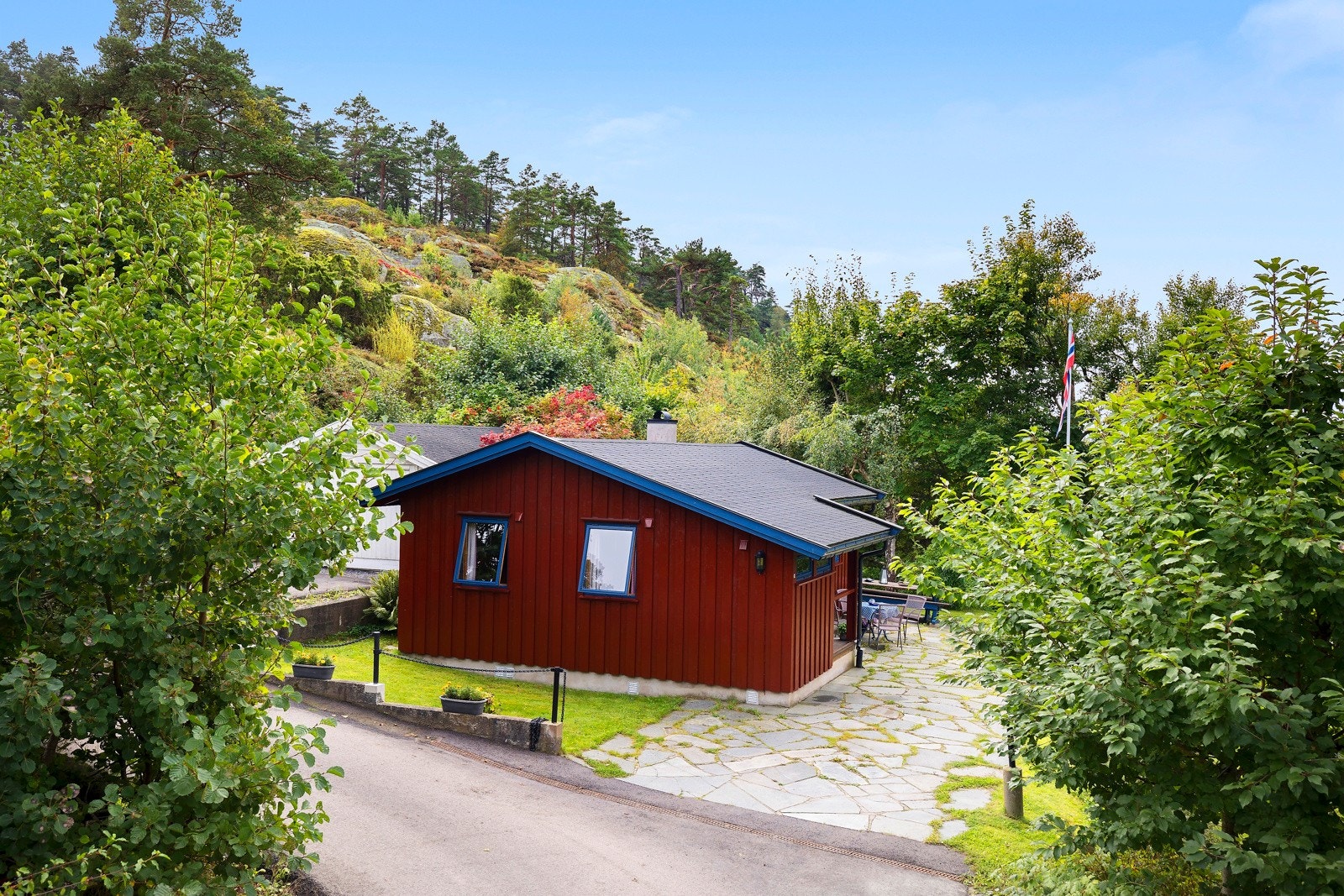 Det er bilvei helt fram til hytta, og parkeringsmulighet rett ved hytteveggen. Galleribilde