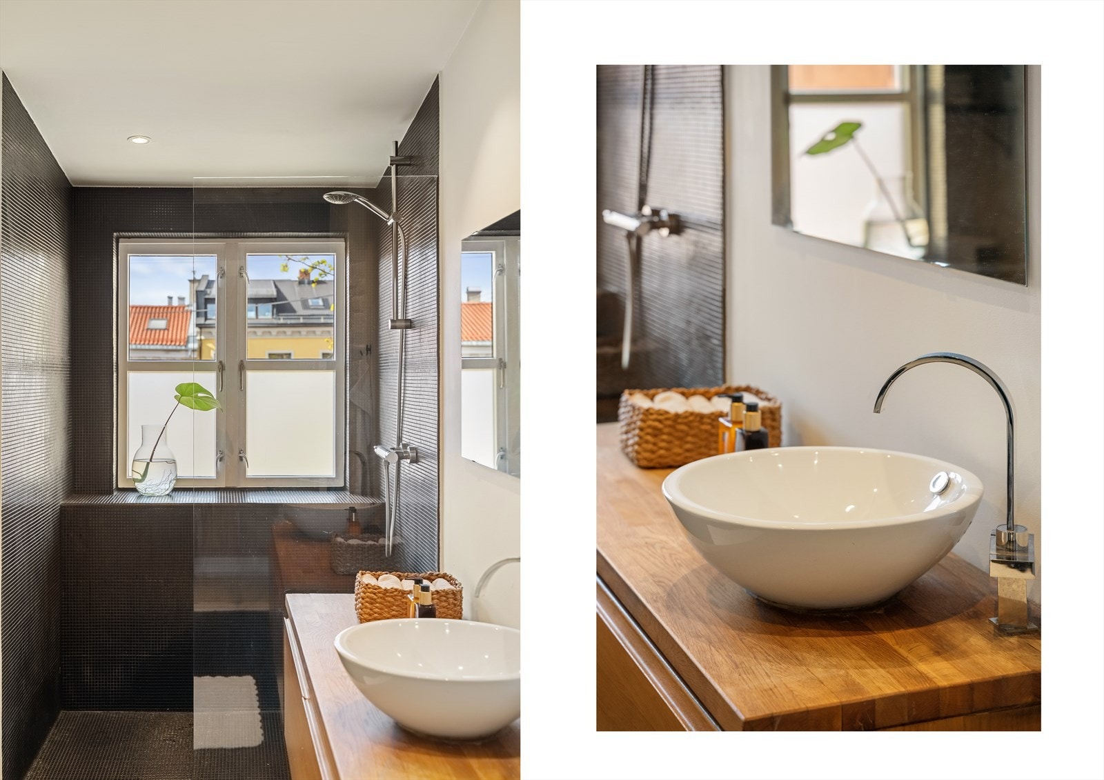 Dusjhjørne avskjermet med fast glassfelt for et moderne preg Galleribilde