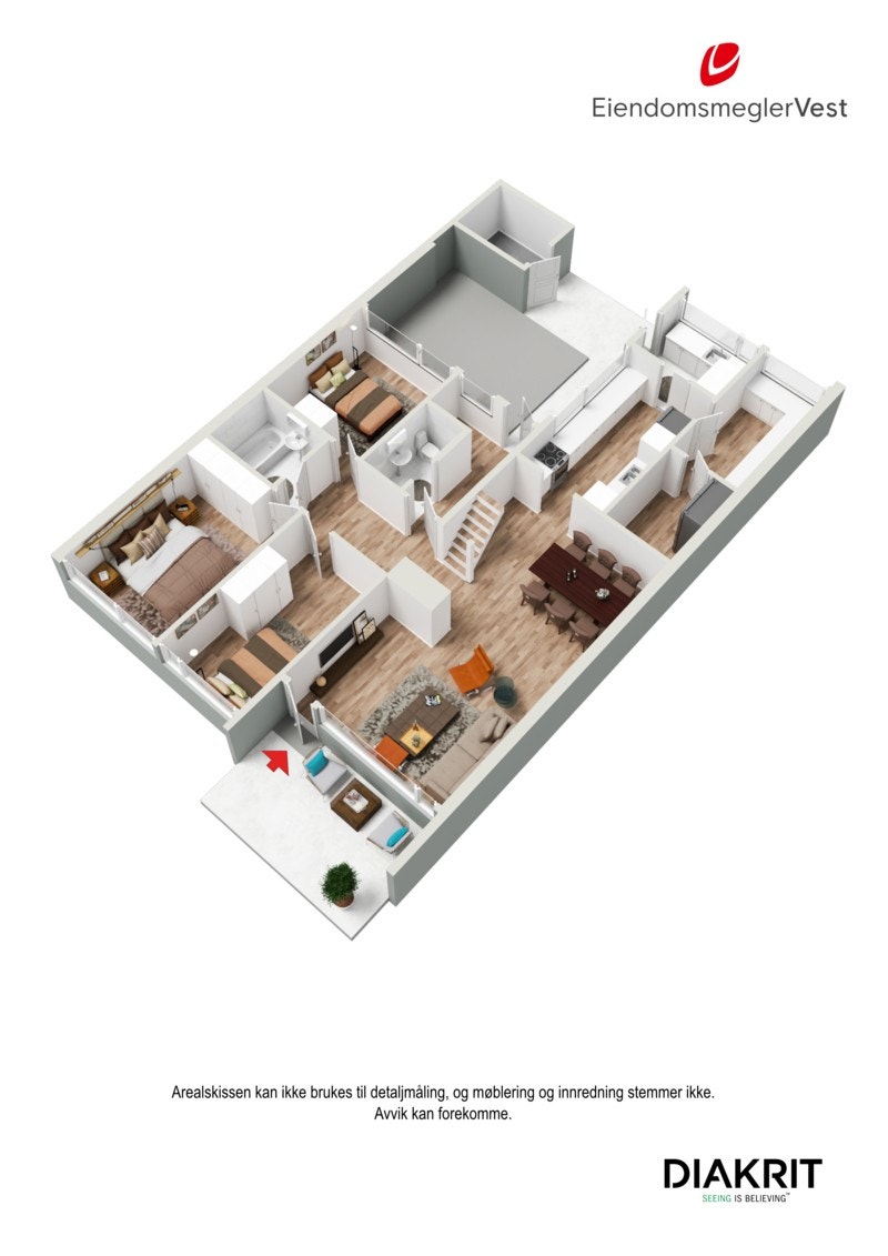 3D planskisse av leiligheten. Galleribilde