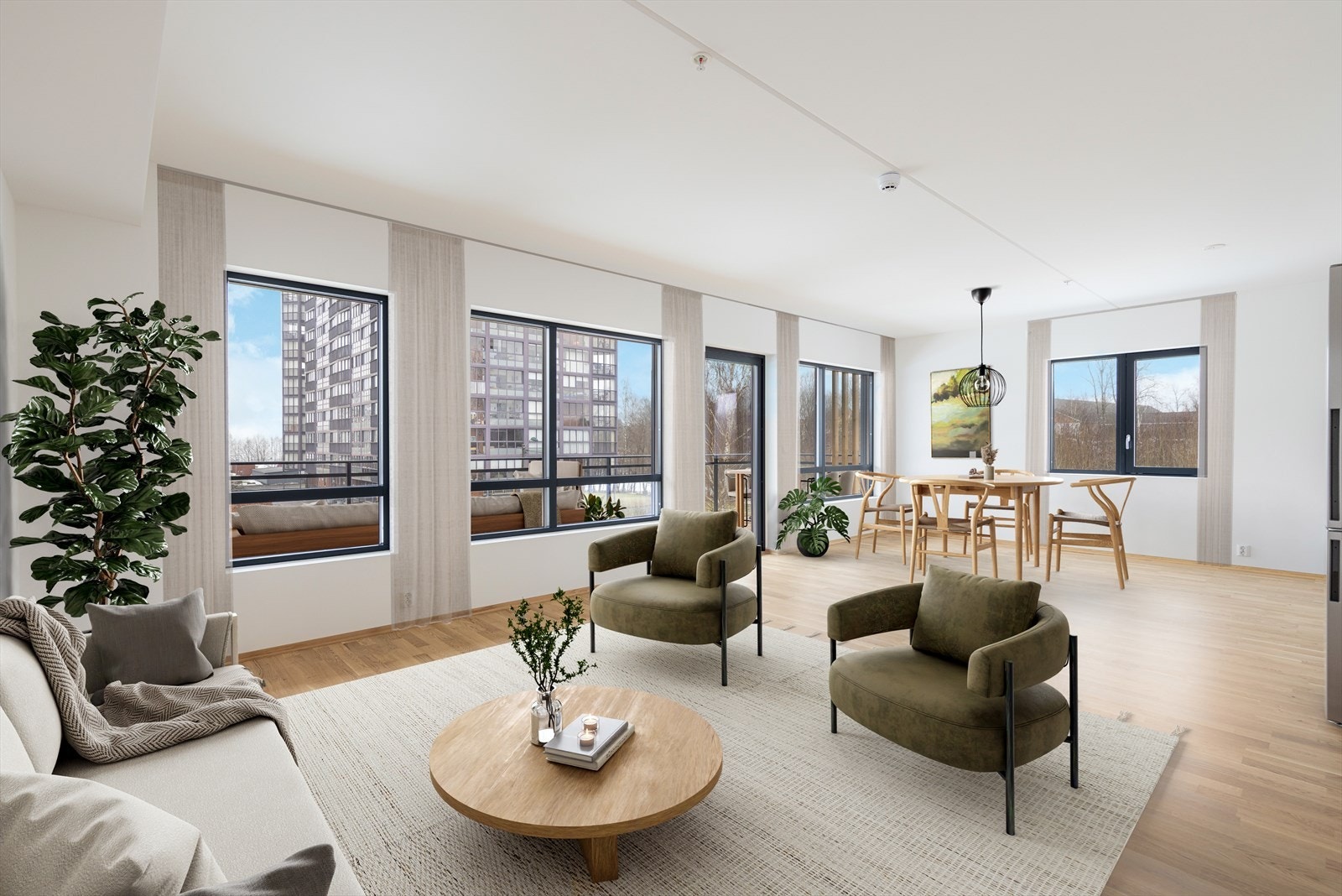 Flott 3-roms endeleilighet med romslig balkong. I tillegg en fantastisk vinterhage. Her kan du bo i grønne omgivelser hele året! Bildet er digitalt møblert Galleribilde