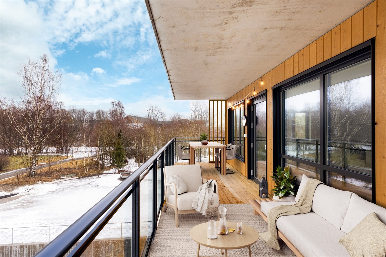 Romslig balkong. Bildet er digitalt møblert Galleribilde