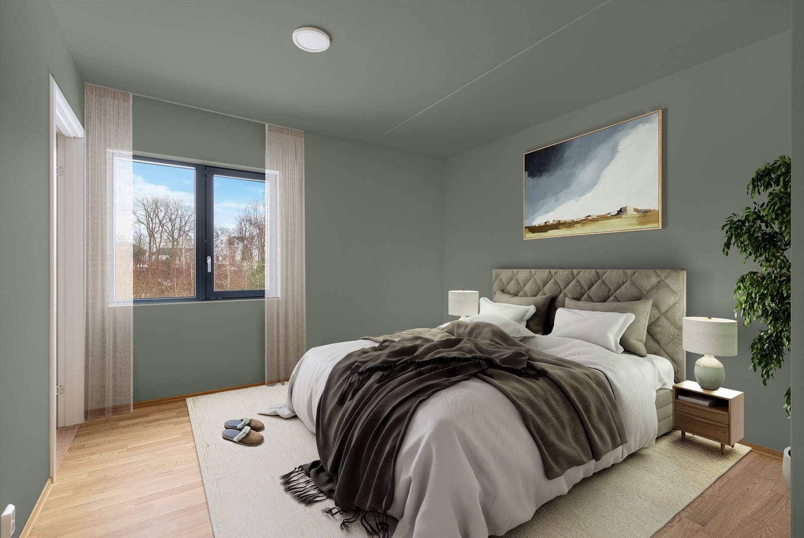 Ønsker du en lunere veggfarge? Bildet er digitalt møblert og vist med en alternativ veggfarge. Galleribilde