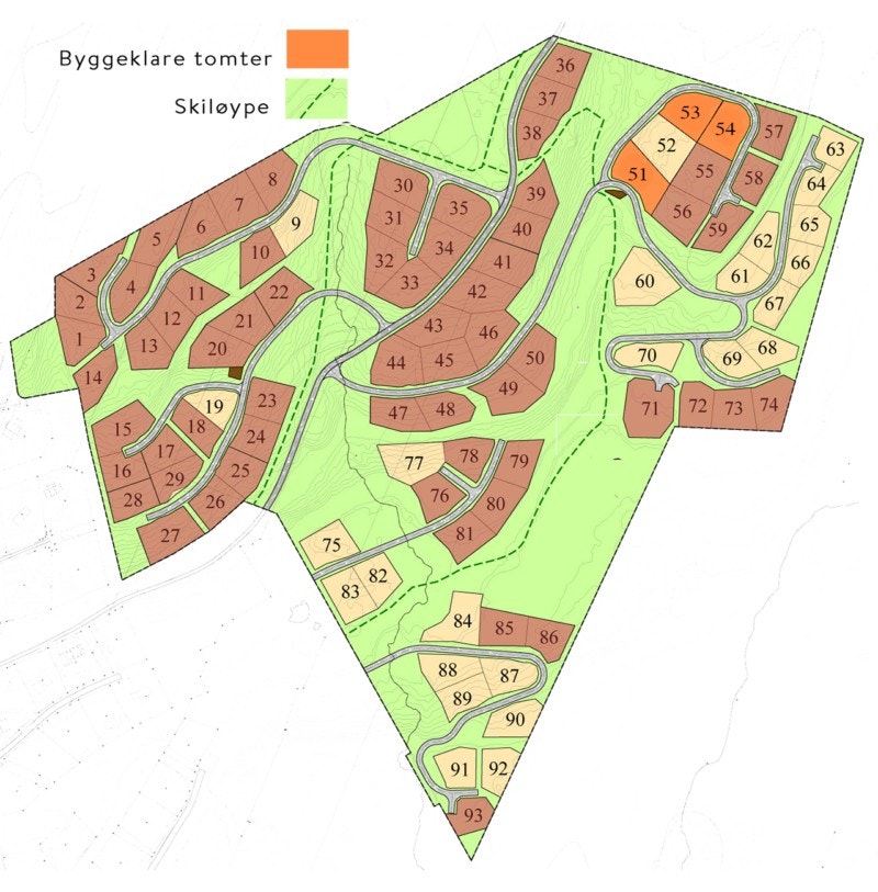 Ranahytta har 3 byggeklare tomter, tomt 51-53-54. Galleribilde