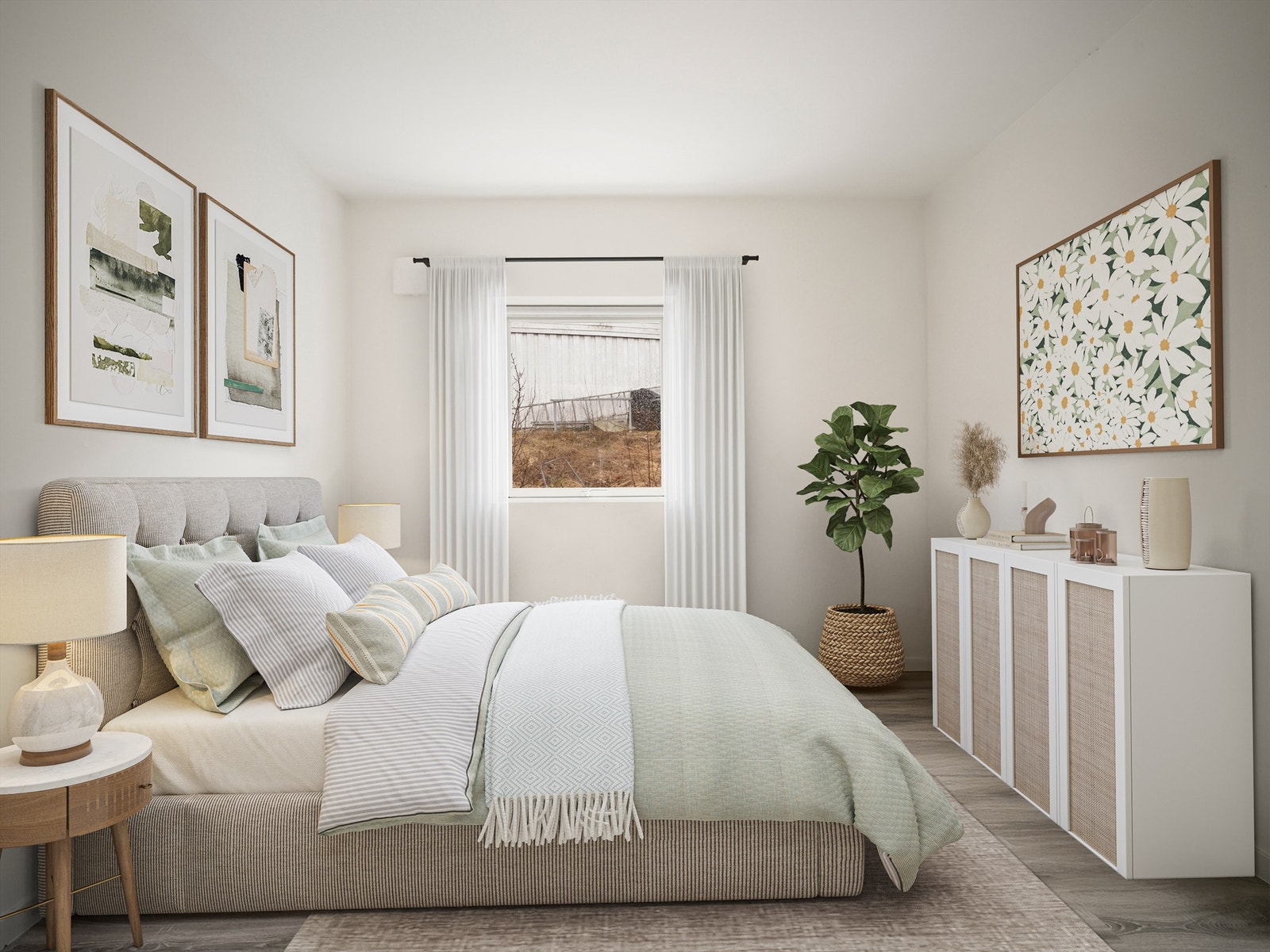 Hovedsoverom i første etasje. Bildet er digitalt møblert. Galleribilde