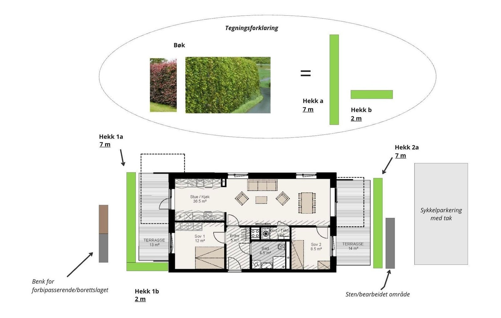 Godkjent plan for planting av hekk. Galleribilde