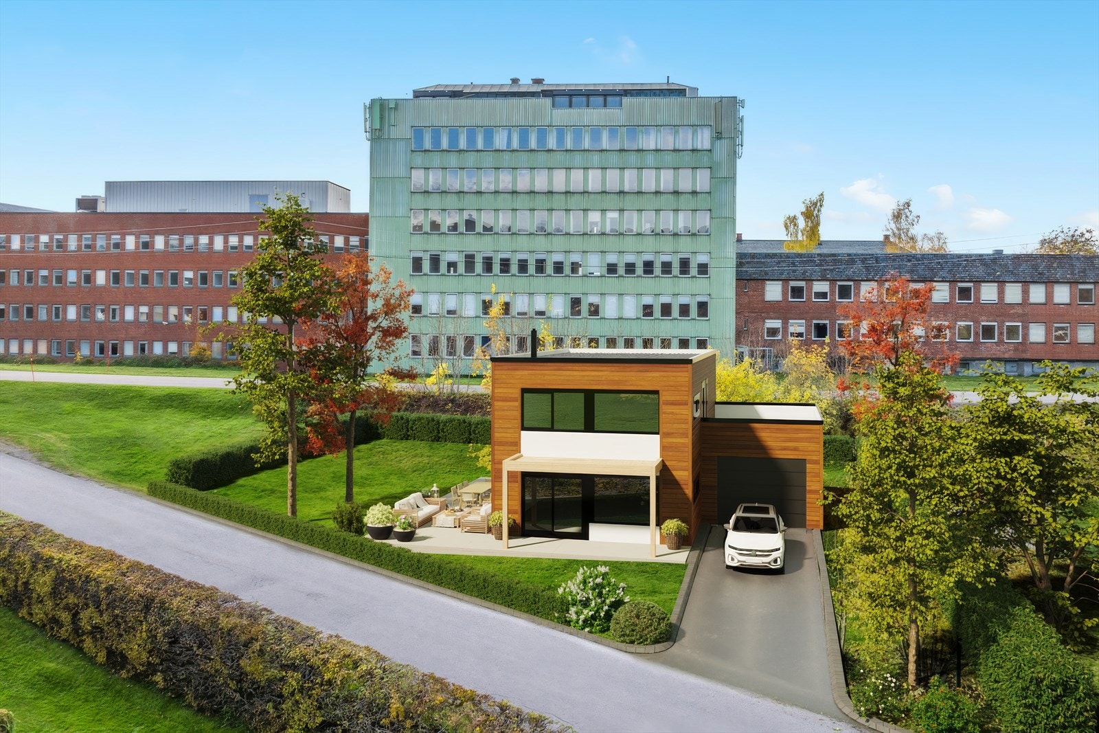 Skisse over bolig som kan passe for tomten. Dette er ikke søkt/byggemeldt hos kommunen. Galleribilde