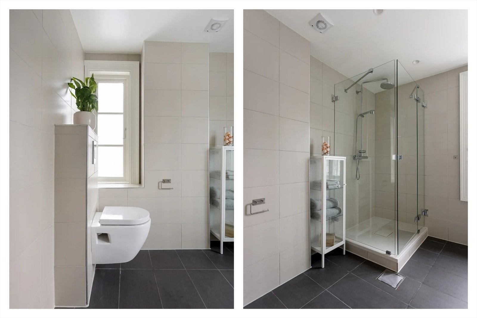 Badet ble rehabilitert i 2013/14 av tidligere eier. Nåværende eier installerte ny dusj og dusjbunn i 2020. Galleribilde