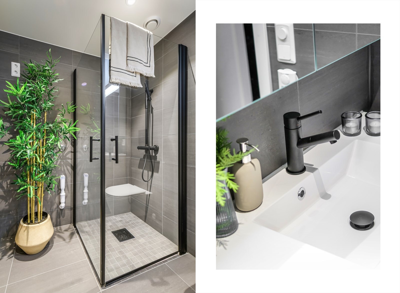 Dusjnisje, vaskesøyle, wc og servant Galleribilde