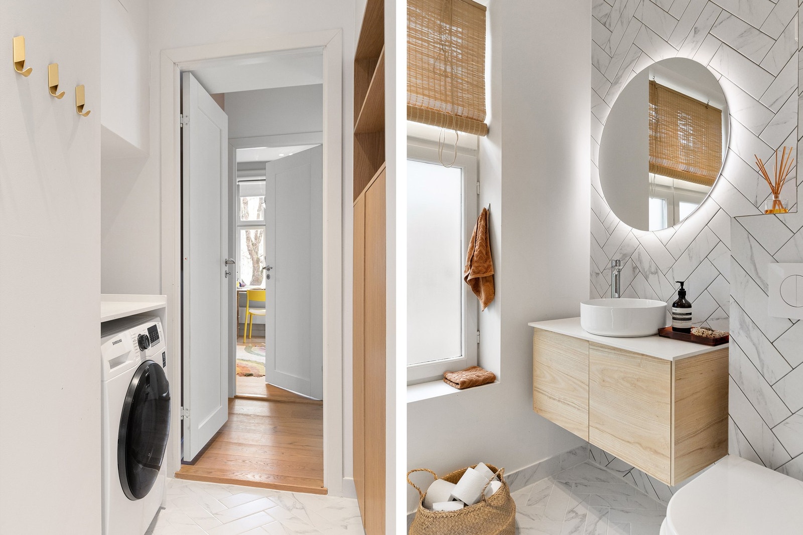 Det er opplegg for vaskemaskin på badet. Galleribilde