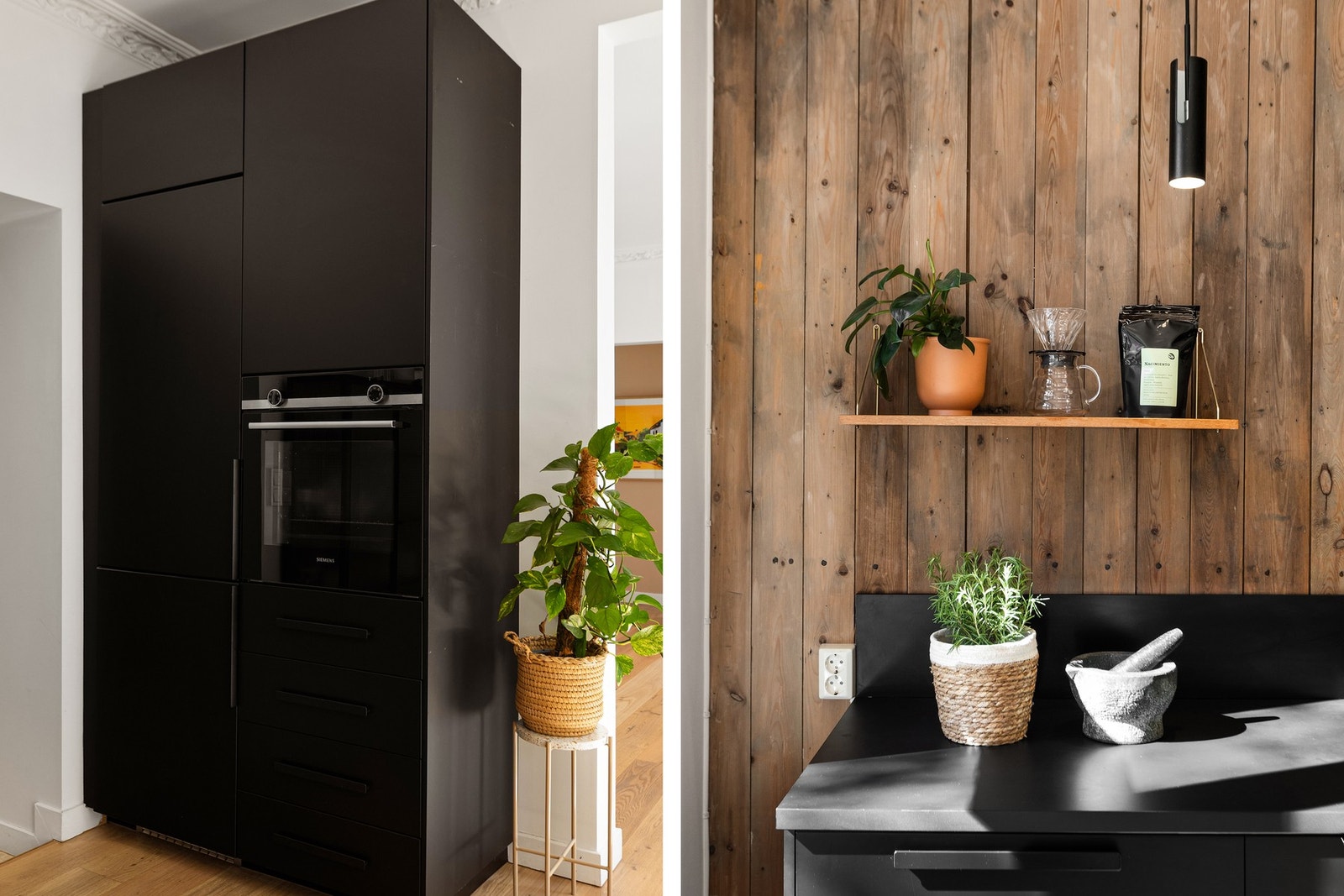 Integrerte hvitevarer som komfyr, induksjonstopp, oppvaskmaskin og kjøl/fryseskap medfølger. Galleribilde