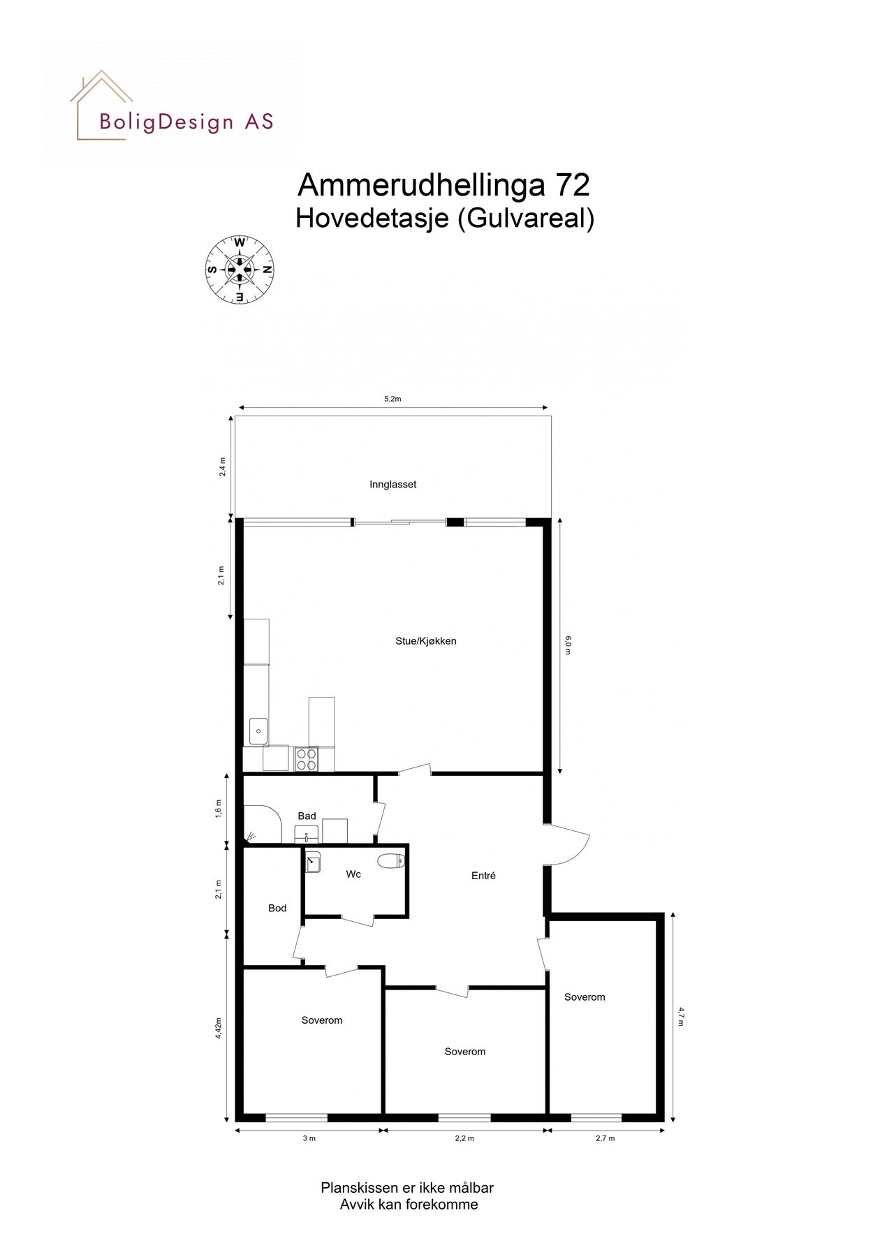 Målsatt plantegning. Galleribilde