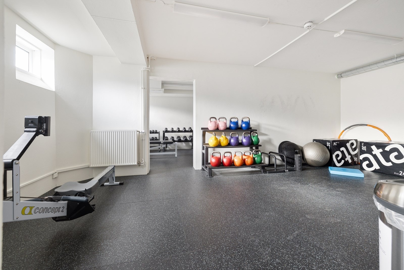 - Her er det et godt utvalg av treningsapparater og frivekter - Galleribilde