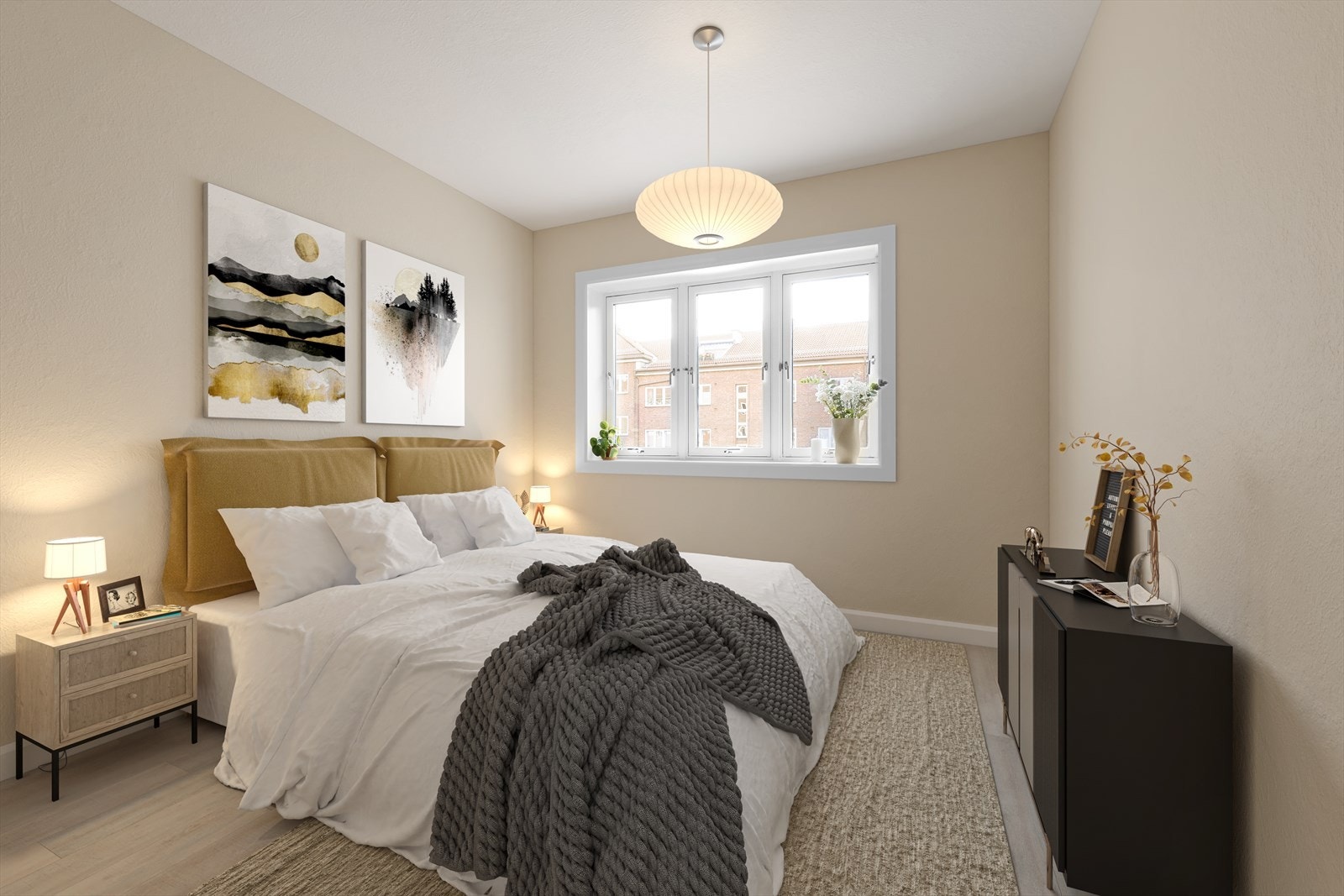 - Digital styling som viser hvordan stuen kan innredes som et soverom om det er behov for et til - Galleribilde