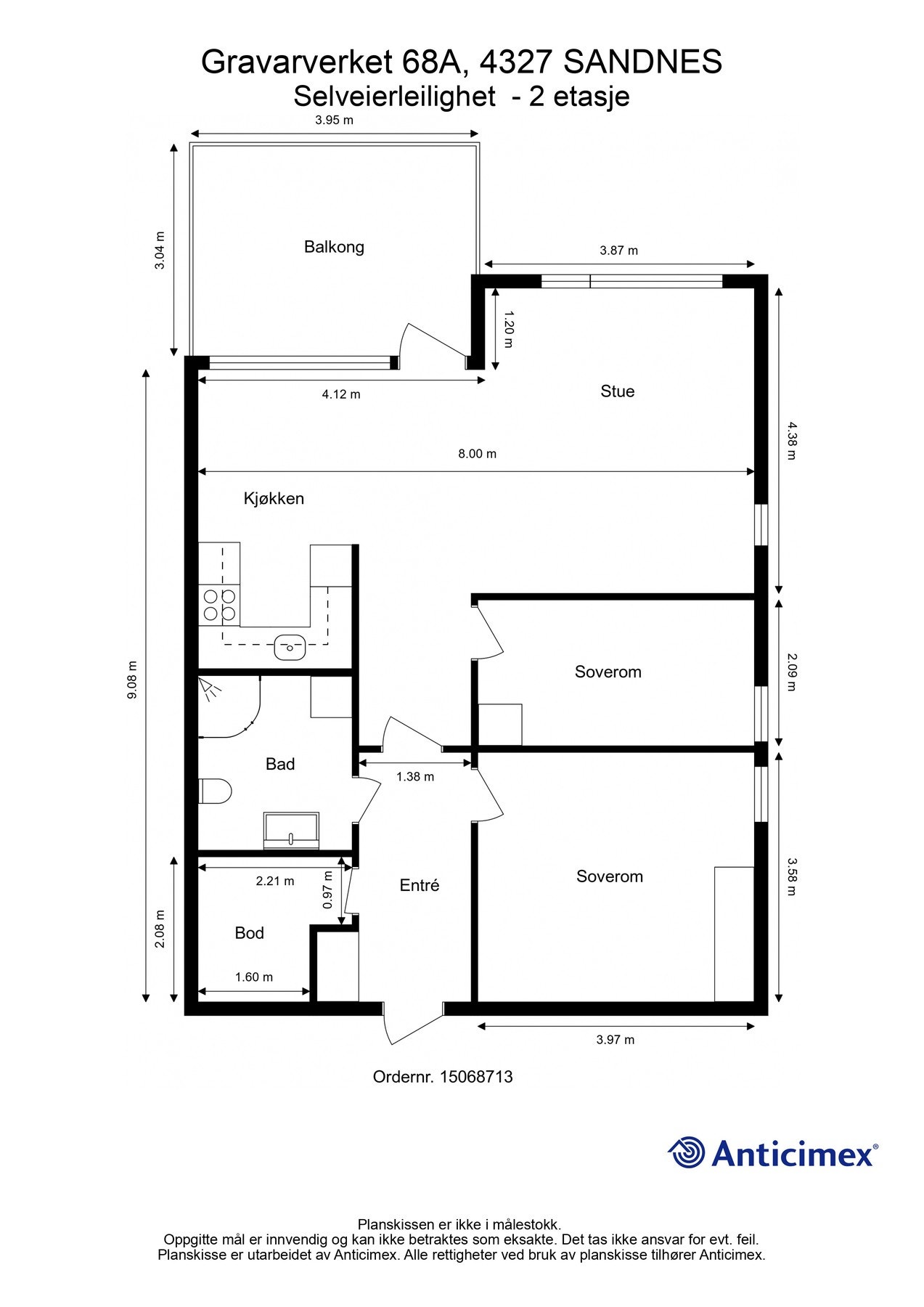 Plantegning til leiligheten. - Kan avvike fra de faktiske forhold. Galleribilde