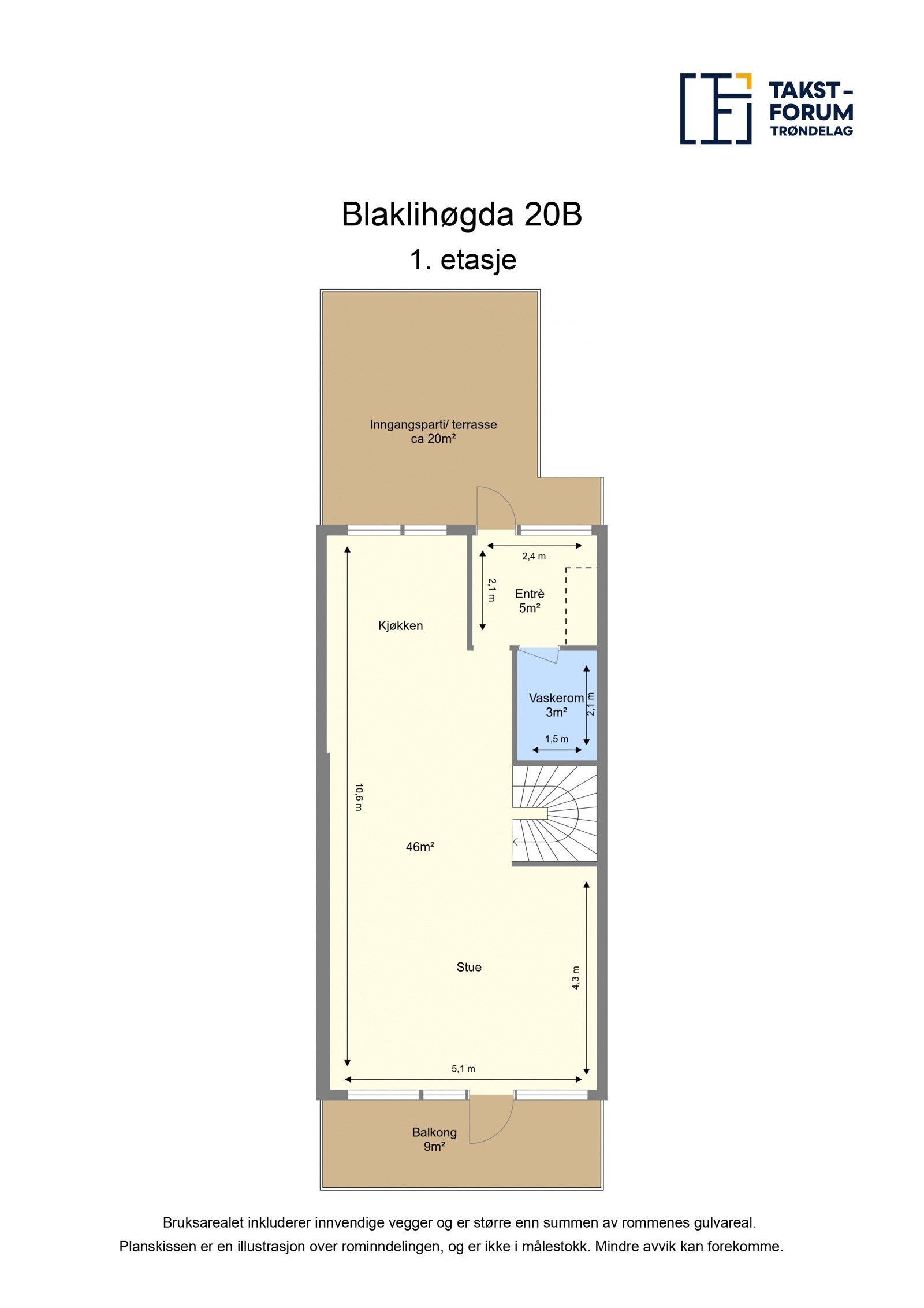 Planskisse 1. etasje med arealer fra takstmann. Galleribilde