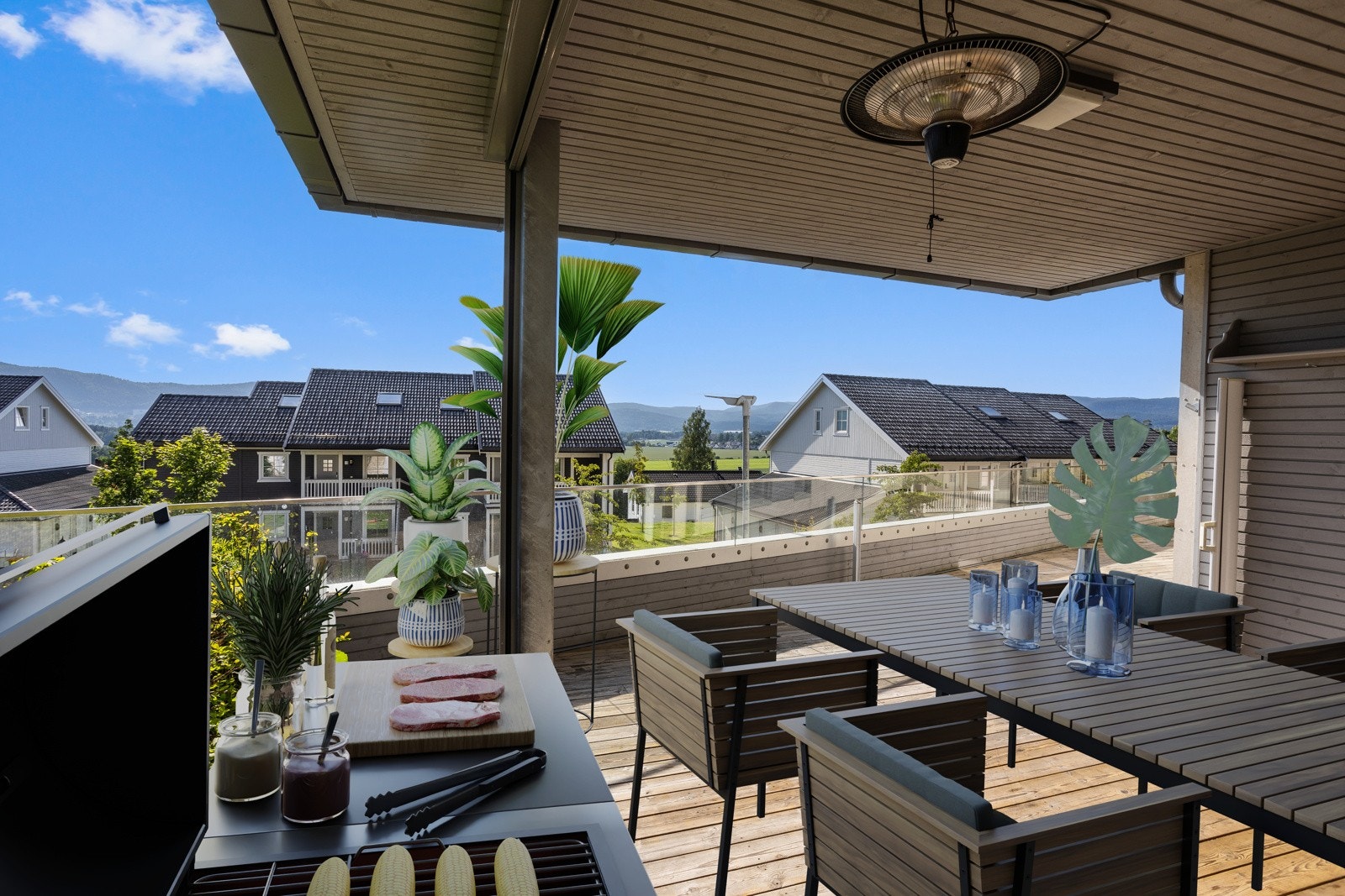 Terrasse på hele 55 kvm med plass til flere soner for møbler, sosiale sammenkomster eller avslapning. Galleribilde