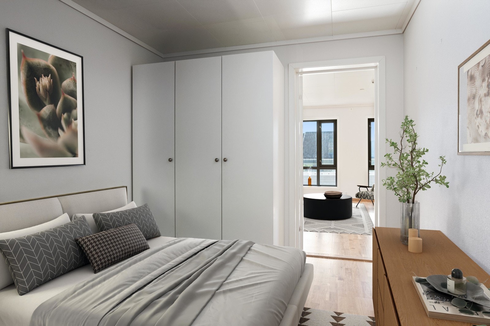 Hovedsoverom med god plass til både dobbeltseng og garderobeskap. Galleribilde