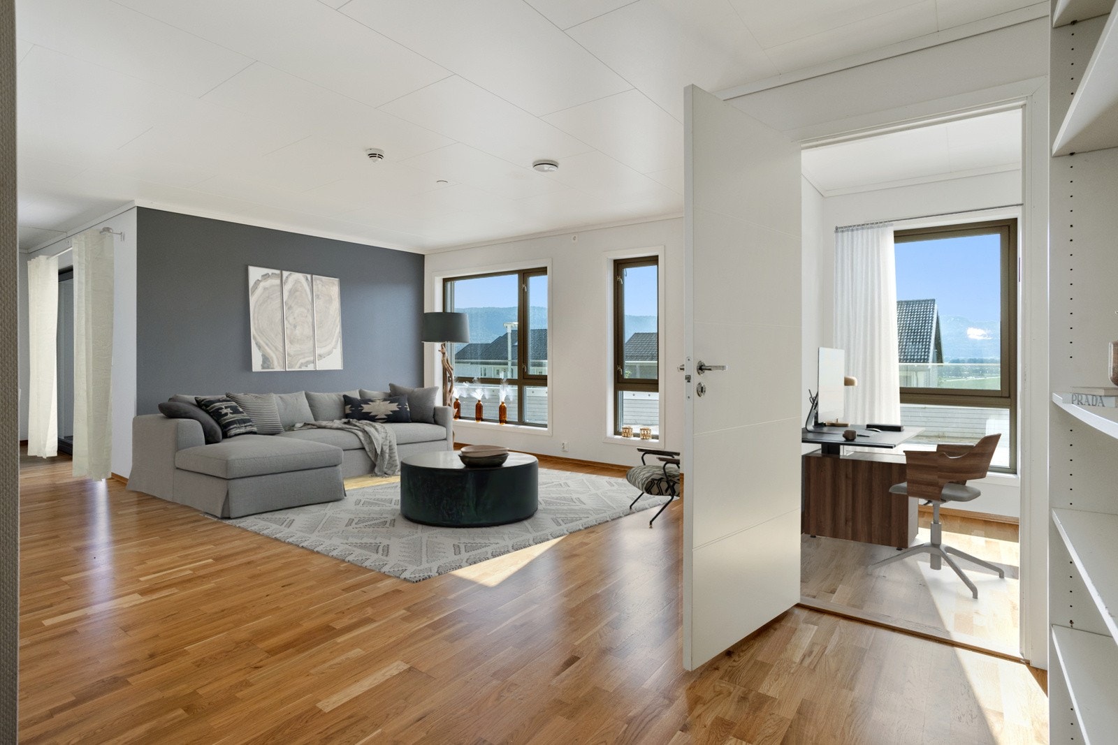 Velkommen inn. Legg merke til alle vindusflatene som gir rikelig med utsyn. Galleribilde