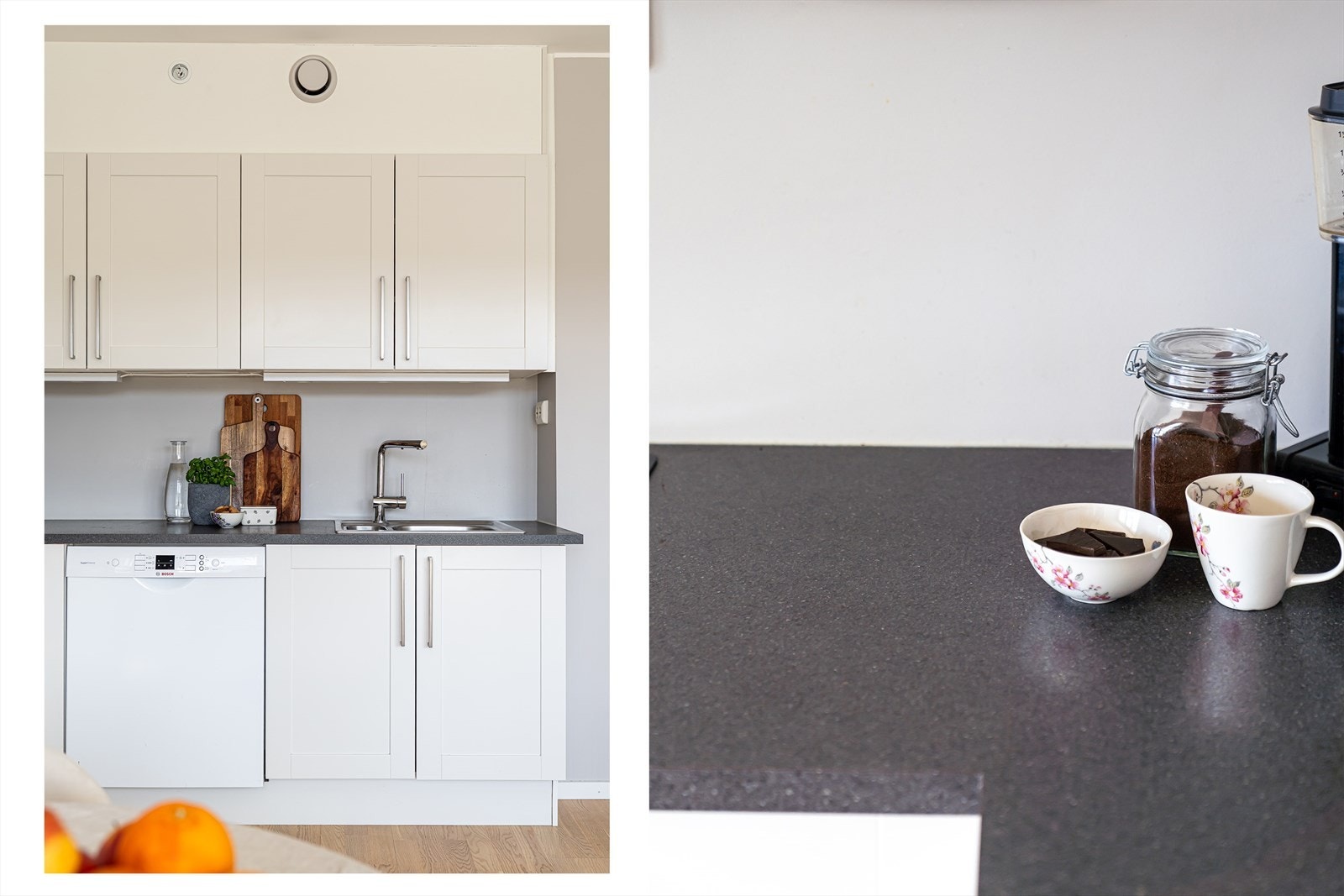 Internerte hvitevarer som stekeovn (ny i 2025), induksjon platetopp, oppvaskmaskin og kombiskap Det er montert waterguard. Galleribilde