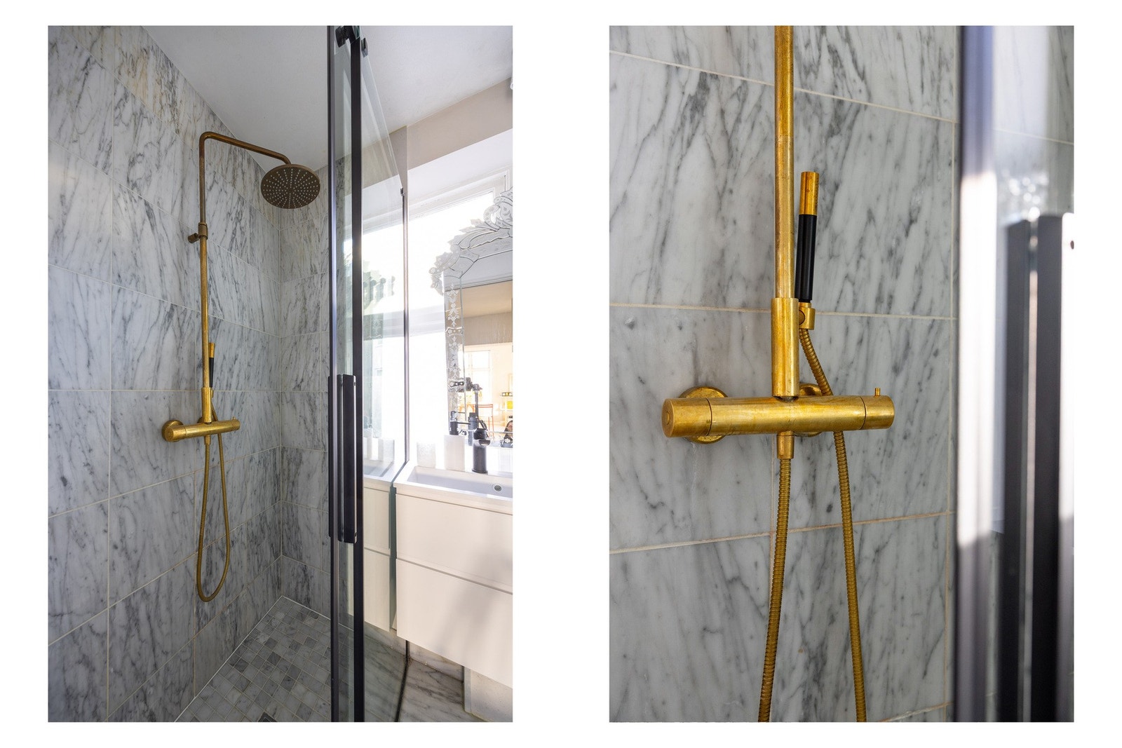 Dusjnisjen er helfliset, og det ble montert ny glassvegg i 2022. Galleribilde