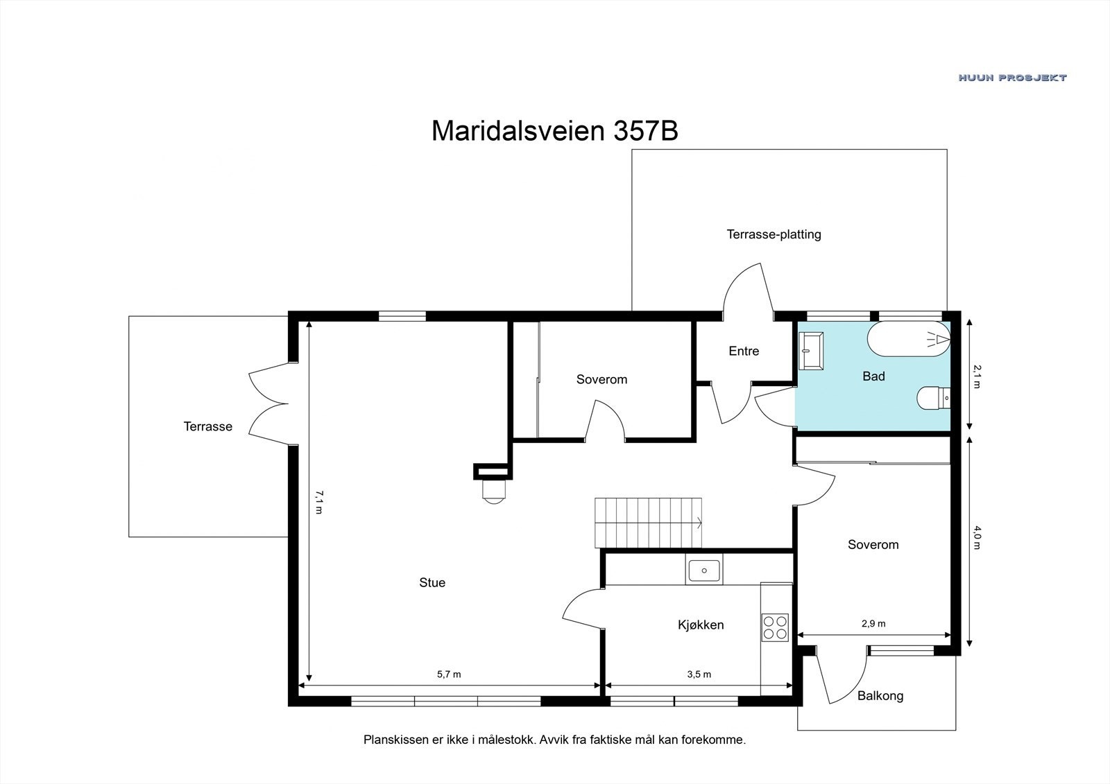 1.etasje: Praktisk planløsning på 85 m² med stue/spisestue, kjøkken, bad og to soverom. Utgang til stor terrasse på 40 m². Galleribilde