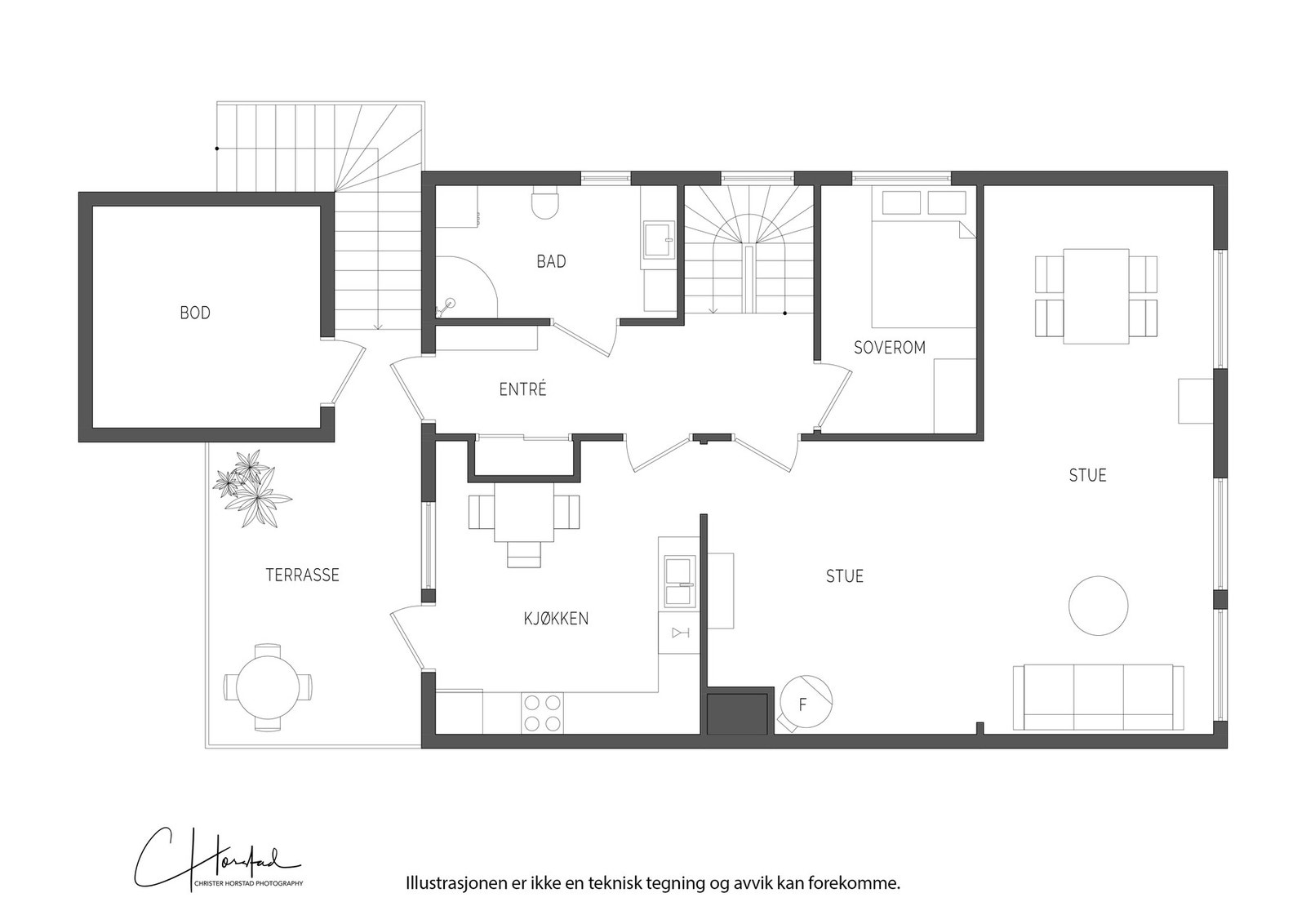 Boligen går over 2 godt planlagte etasjer. Galleribilde