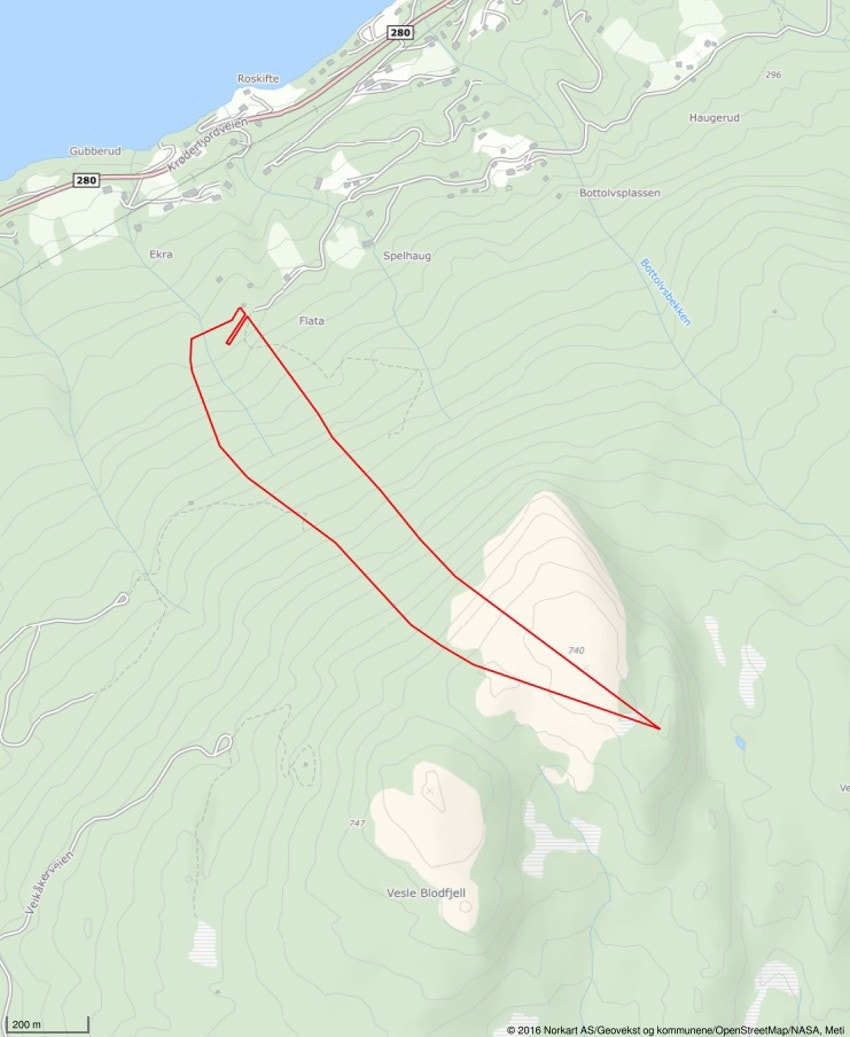 Tomten på gnr. 218 og bnr. 4 på ca. 234 daa. Denne inngår ikke i salget, men skal også selges. Galleribilde
