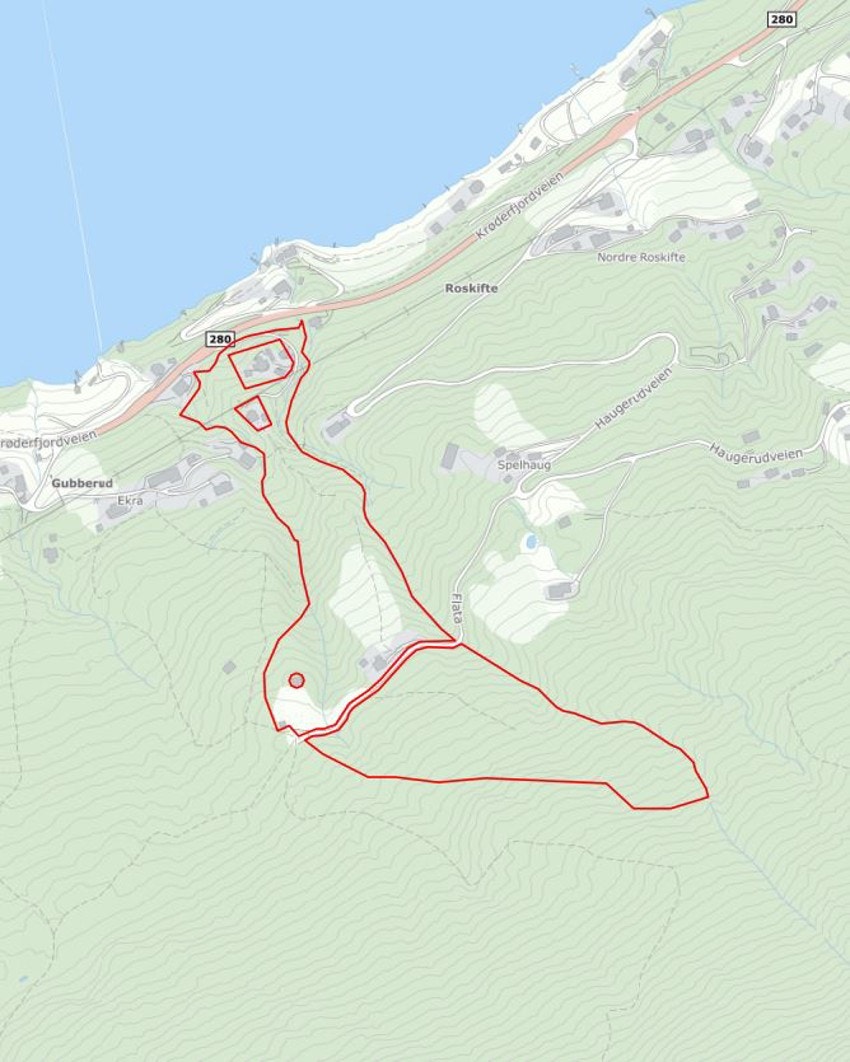 Tomten på gnr. 218 og bnr. 3 (med to teiger) på ca. 87 daa. Galleribilde