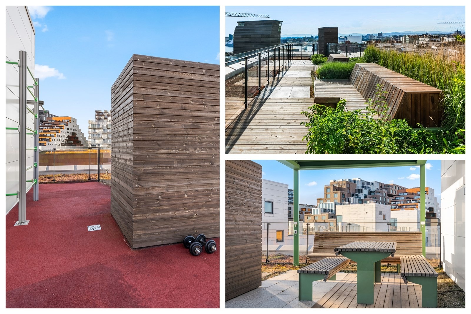Felles takterrasse med treningsutstyr, sittegrupper og spektakulær utsikt! Galleribilde