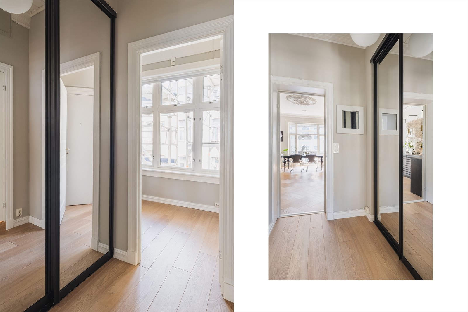 I gang mellom kjøkken, bad og soverom 2 er det praktisk skyvedørsgarderobe fra gulv til tak. Galleribilde