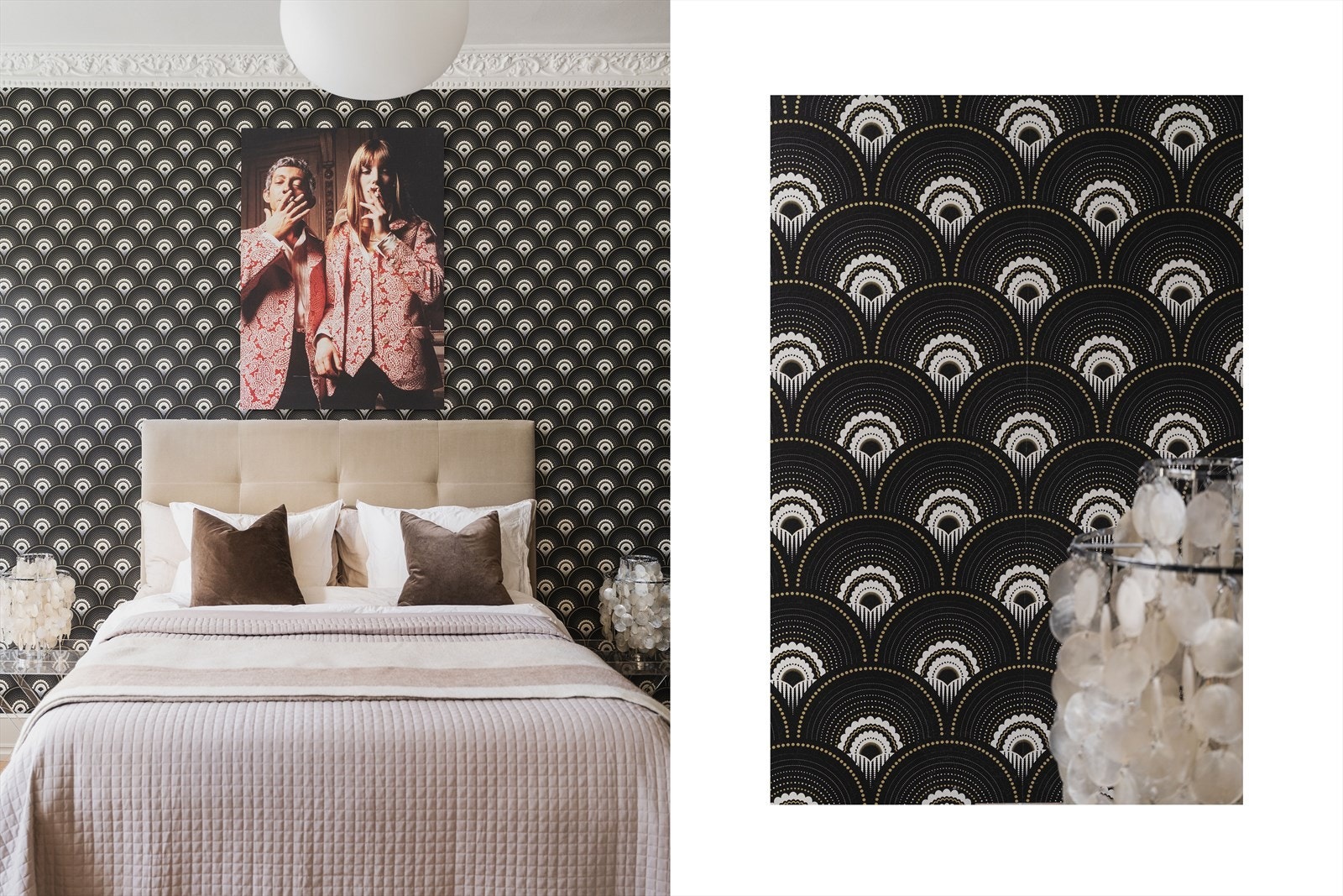 Eksklusiv tapet er innslag i flere av rommene, og tilfører et personlig og luksuriøst preg. Galleribilde