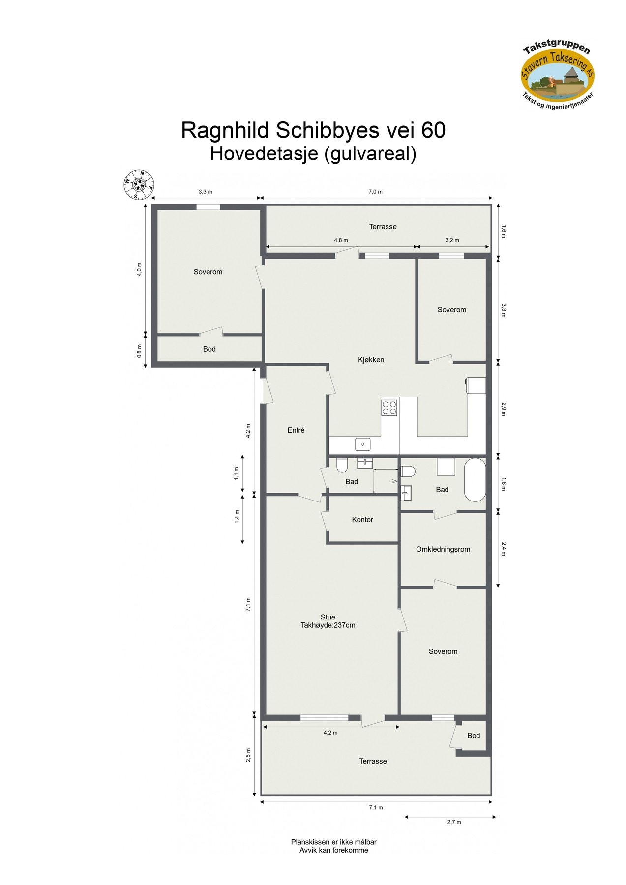 Målsatt plantegning. Galleribilde