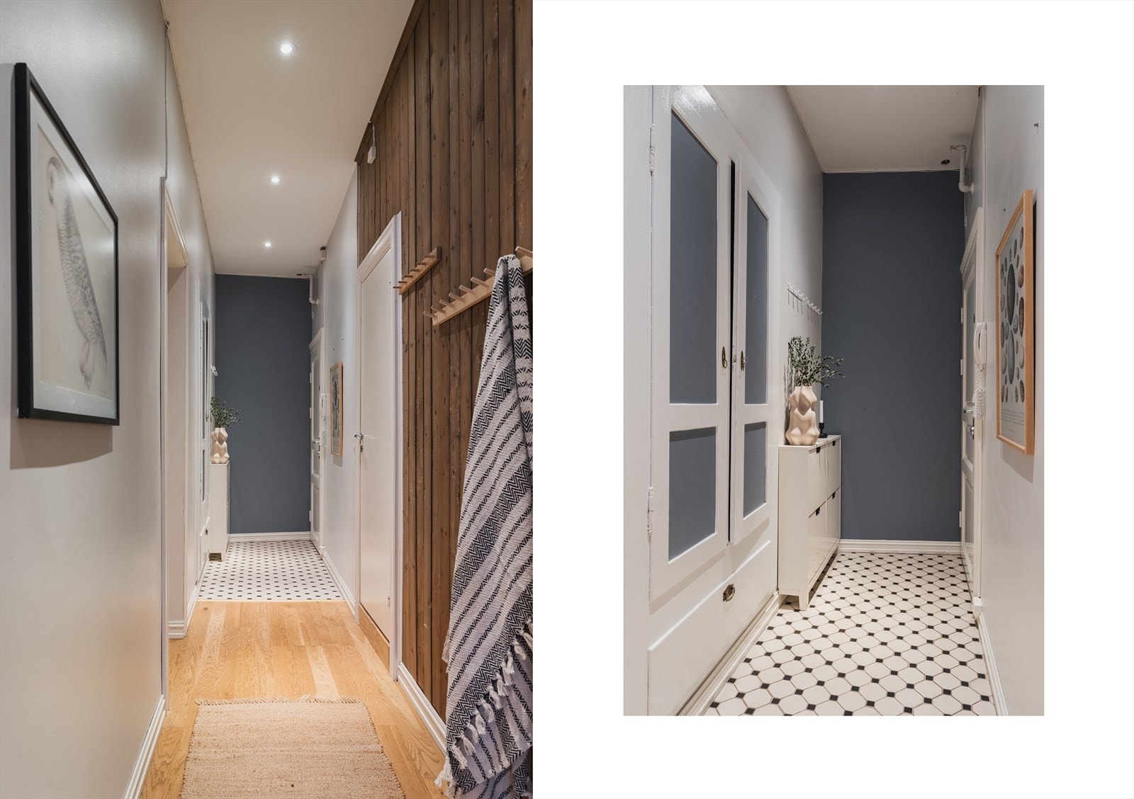 Velkommen inn! Lys og innbydende entré med gode muligheter til å sette fra seg sko og henge opp jakker. Galleribilde