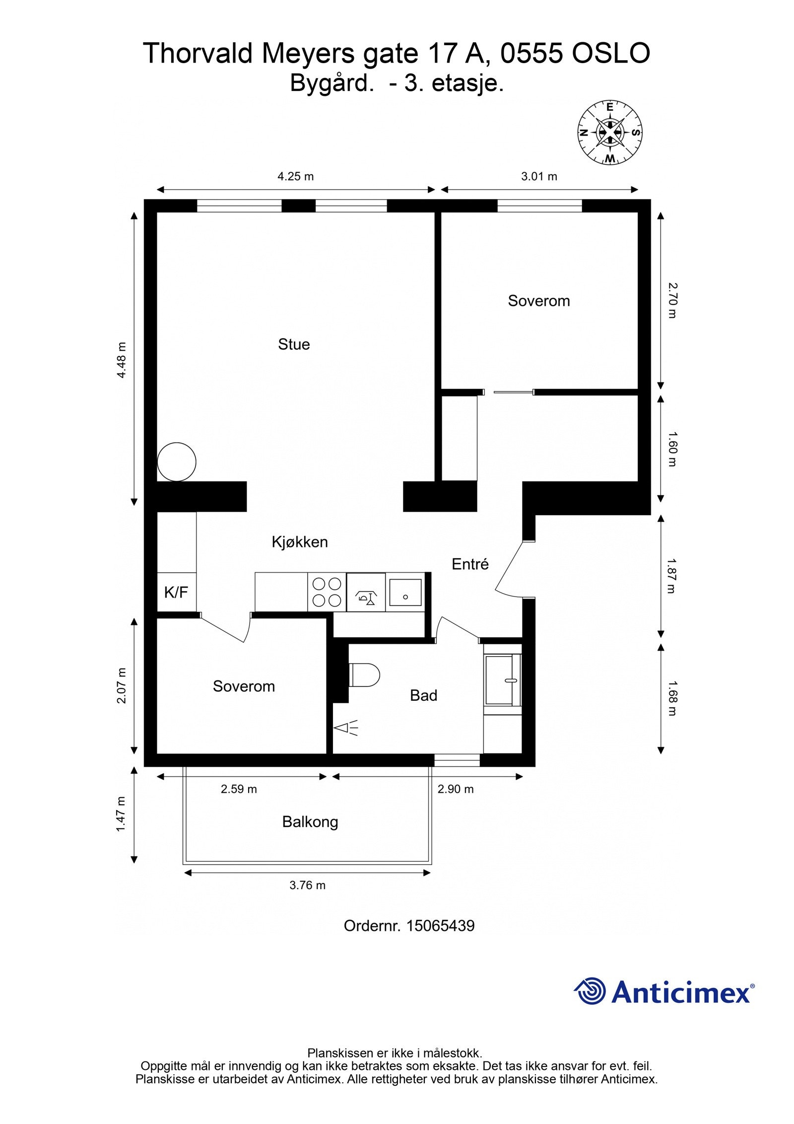 - Plantegning med mål Thorvald Meyers gate 17 A - Galleribilde