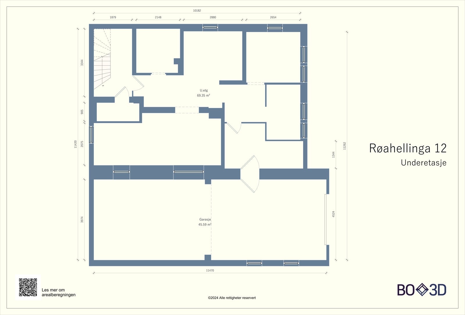 Plantegning av underetasje - her er det gjort mye for å klargjøre for utleiedel, men det gjenstår arbeider som kjøper må bekoste og ferdigstille Galleribilde