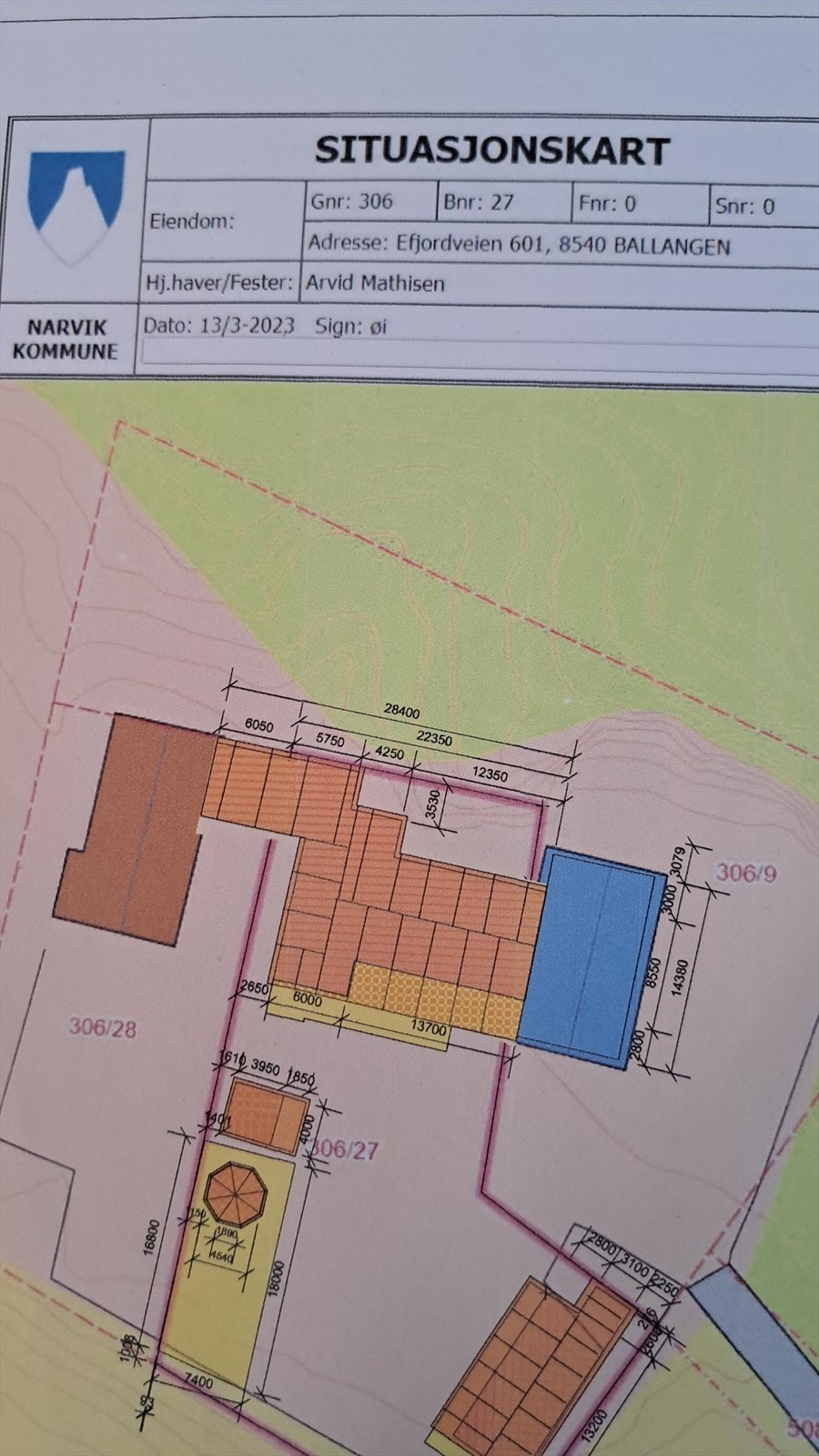 Bebyggelsen merket rødt til venstre og blått til høyre følger ikke med Galleribilde