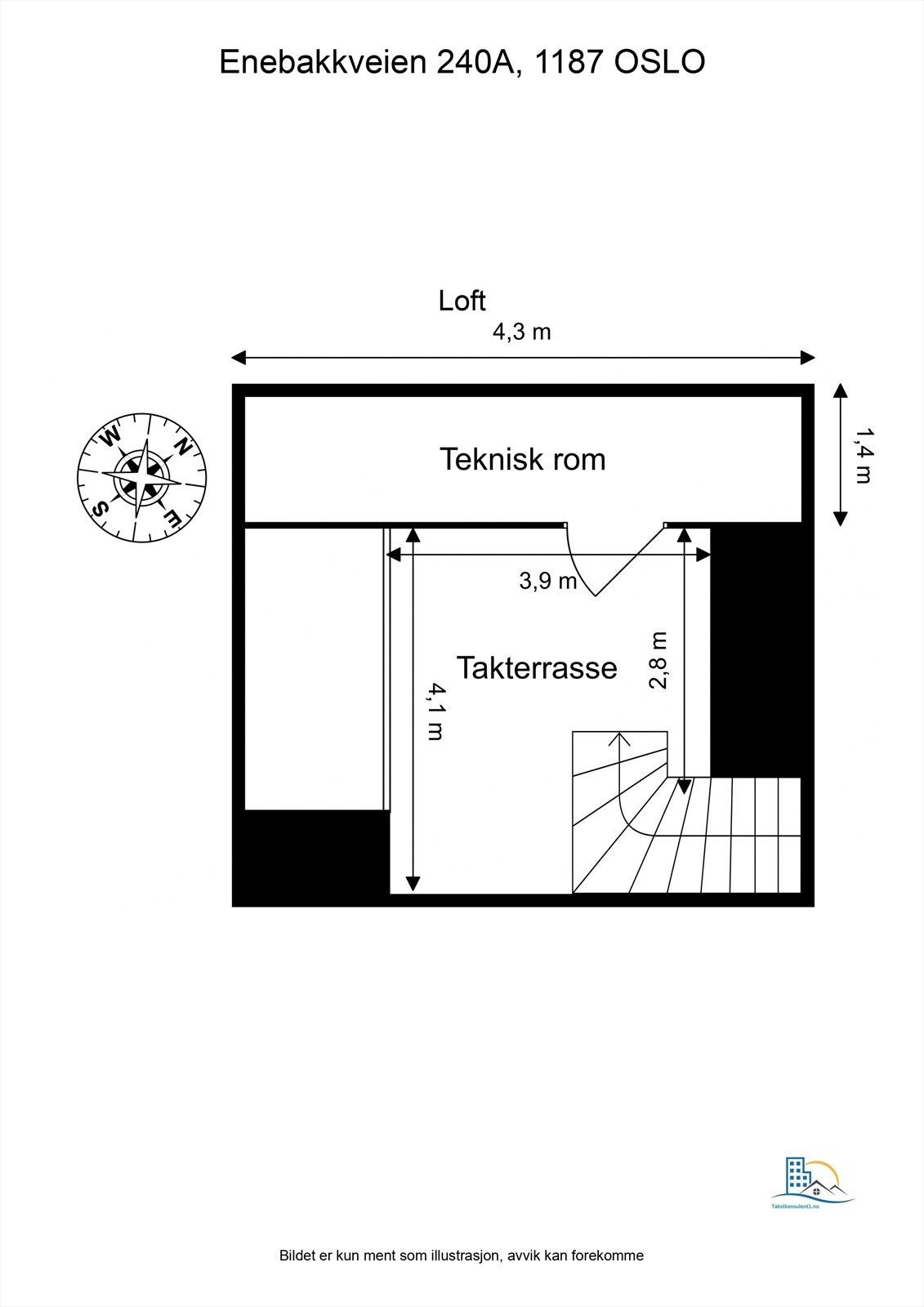 Plantegning - Loft/takterrasse og teknisk rom/bod Galleribilde