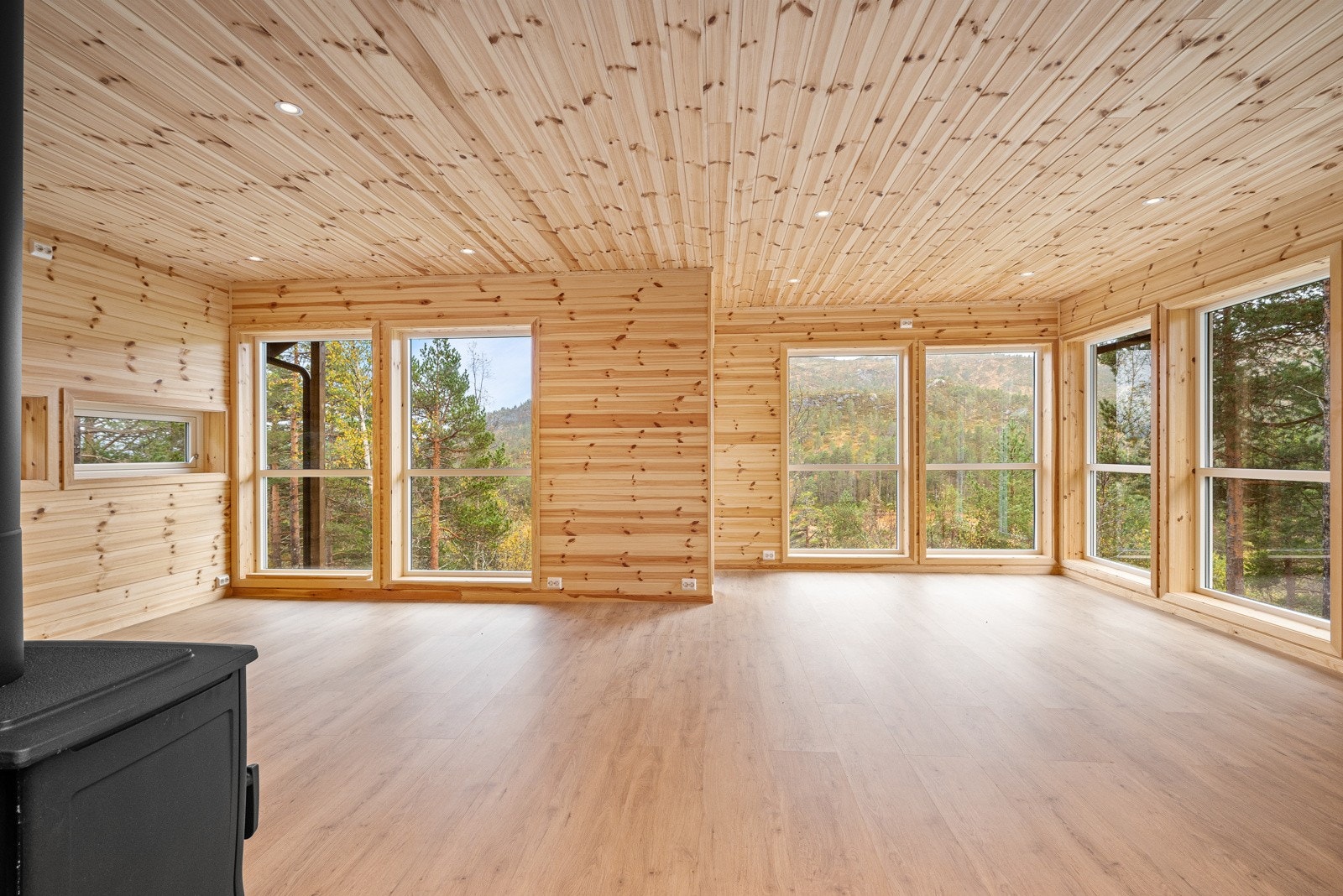 Her er det god plass for både sofagruppe og spisestuemøbler. Galleribilde