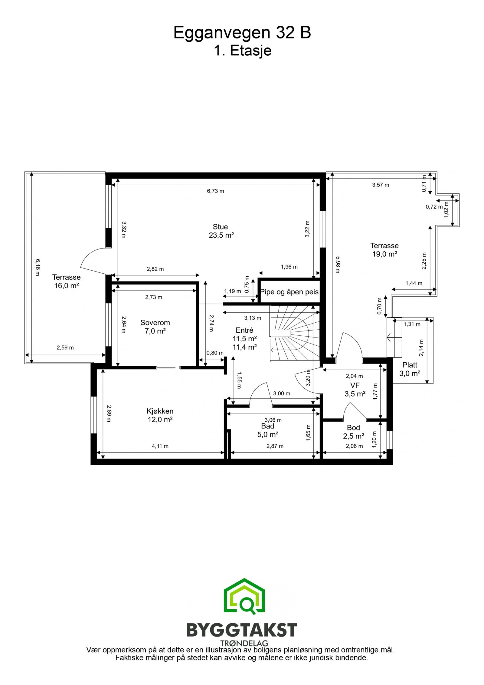 Planskisse - Egganvegen 32 B - 1.Etasje Galleribilde